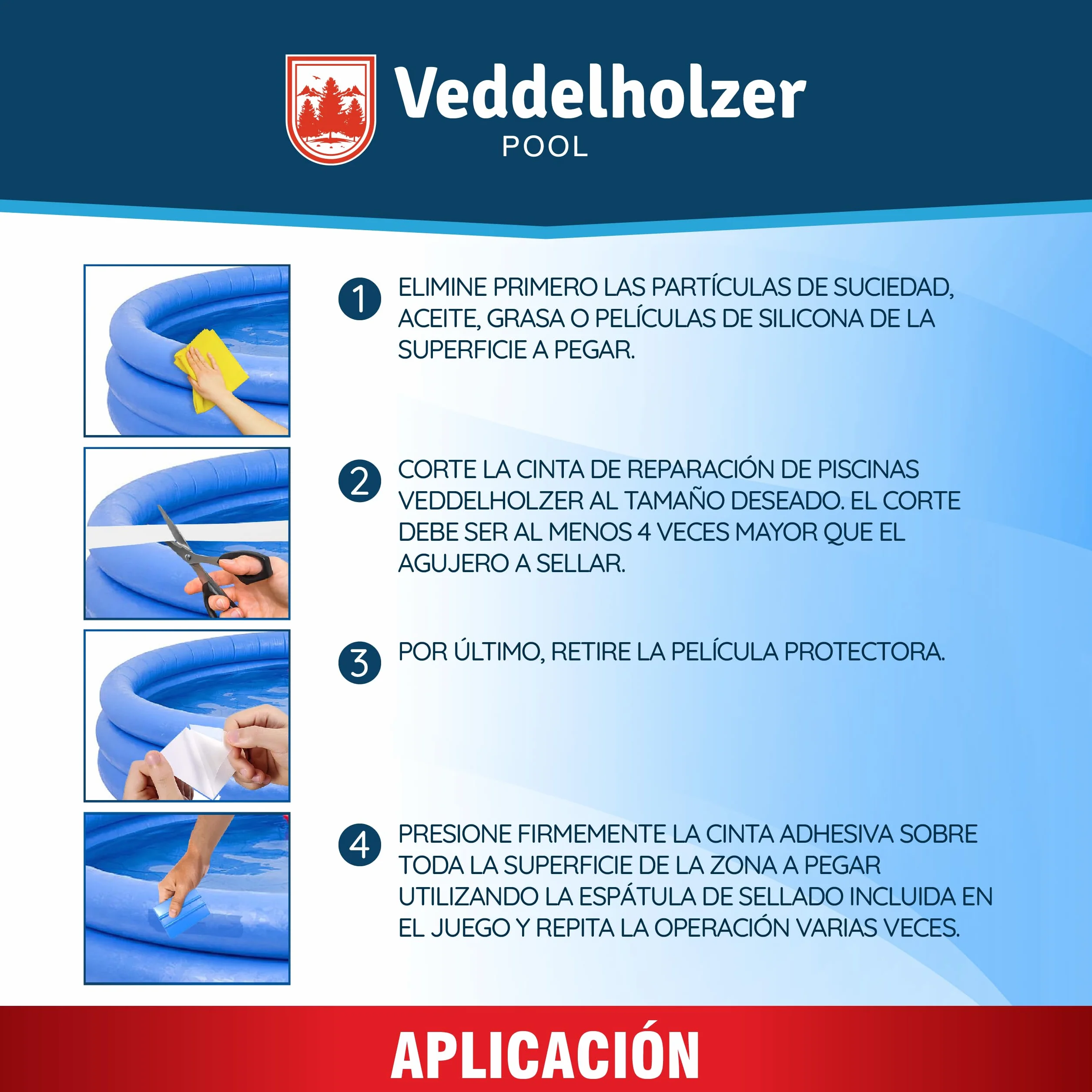 Veddelholzer Kit de reparación de piscinas Impermeable cinta de sellado 10 cm x 150 cm