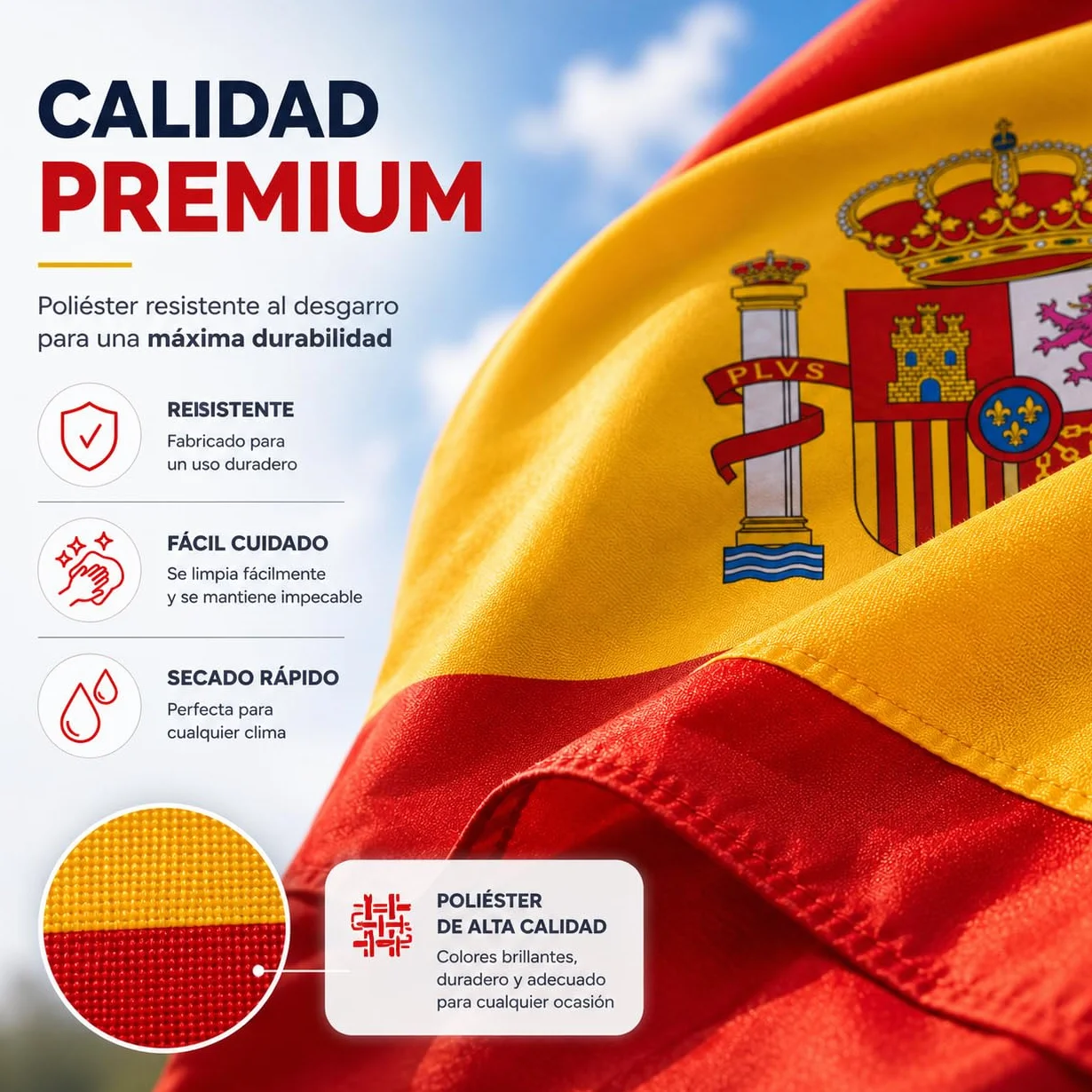 Bandera de España Copa del Mundo 2026 90 x 150 cm poliéster resistente ojales metálicos