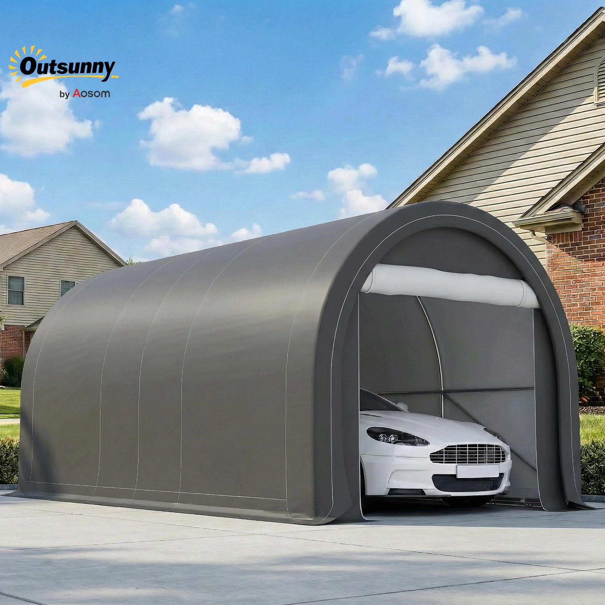 Outsunny Carpa Garaje Portátil 3x5 m Impermeable UPF30+ Acero Galvanizado Gris