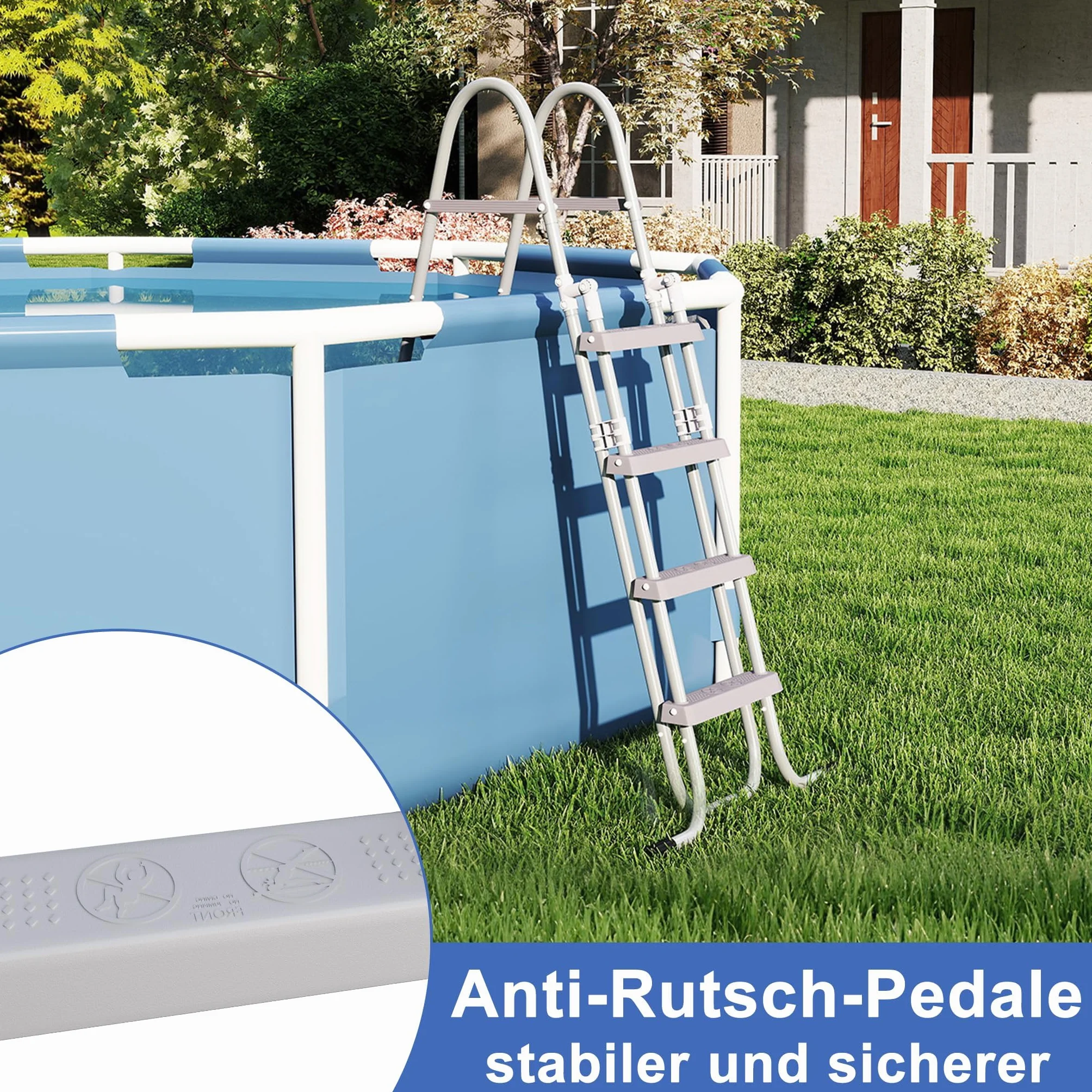 Escalera de piscina metálica 4 peldaños 130 cm 150 kg gris