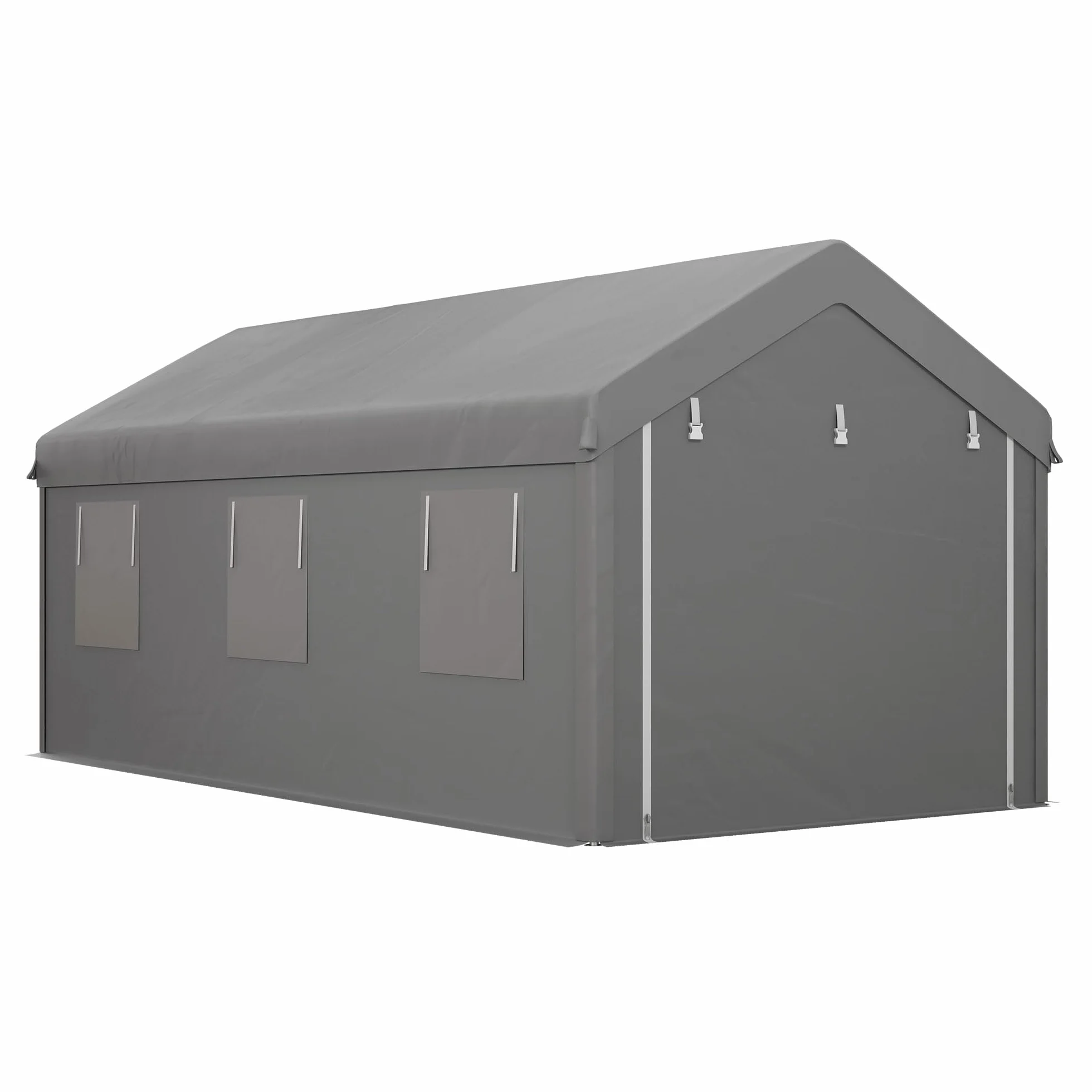 Outsunny Tente cochera Garaje 6L x 2,95l x 2,78H m Acero galvanizado PE Alta Densidad 160 g/m² Impermeable Anti-UV 2 Puertas enrollables 6 Ventanas