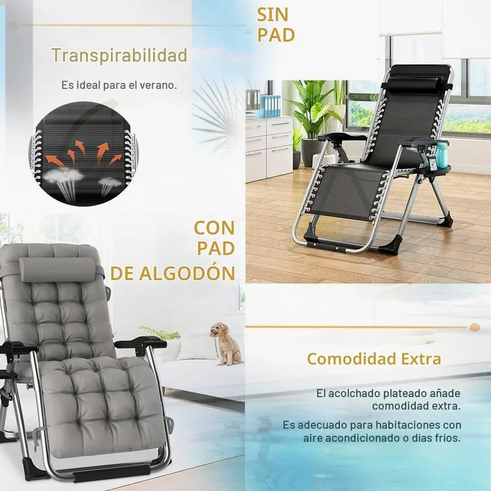 Tumbonas Plegables con Cojin，Silla Gravedad Cero Tumbona Interior Oficina Piscina Exterior Reclinable Salon de Playa Jardin Camping Terraza con Reposapies (Pesimista 2 Sillas)