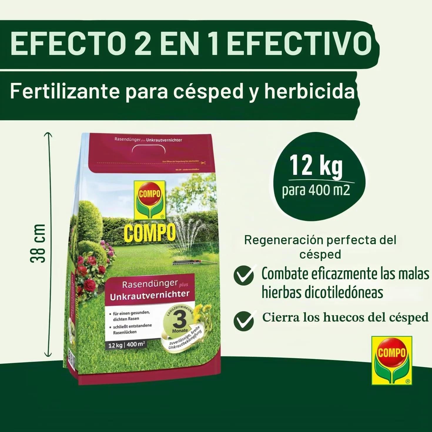 Compo Abono para césped con herbicida 12 kg 400 m² Primavera