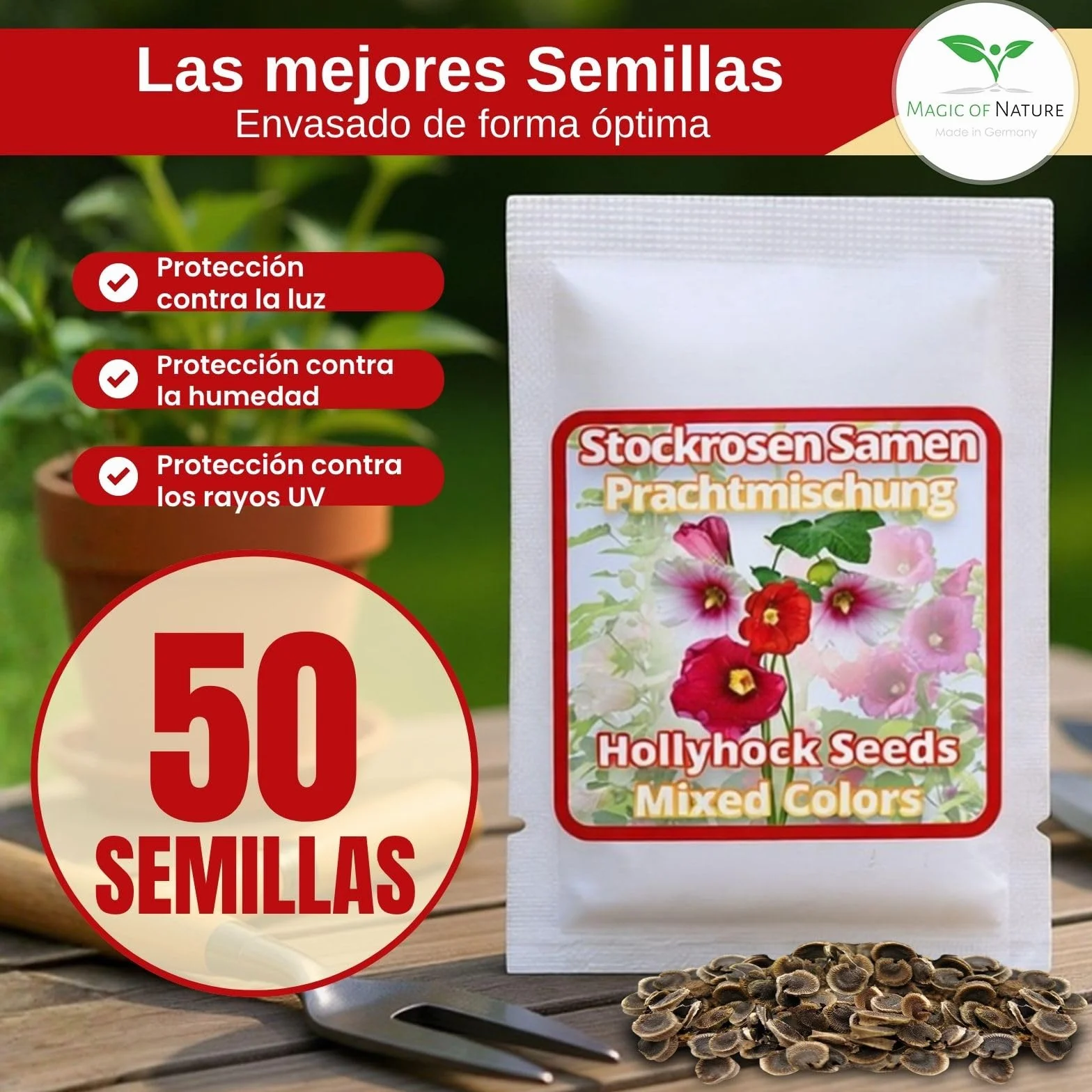 Magic of Nature Alcea Rosea Mix 50 Semillas Flores de Jardín Perenne