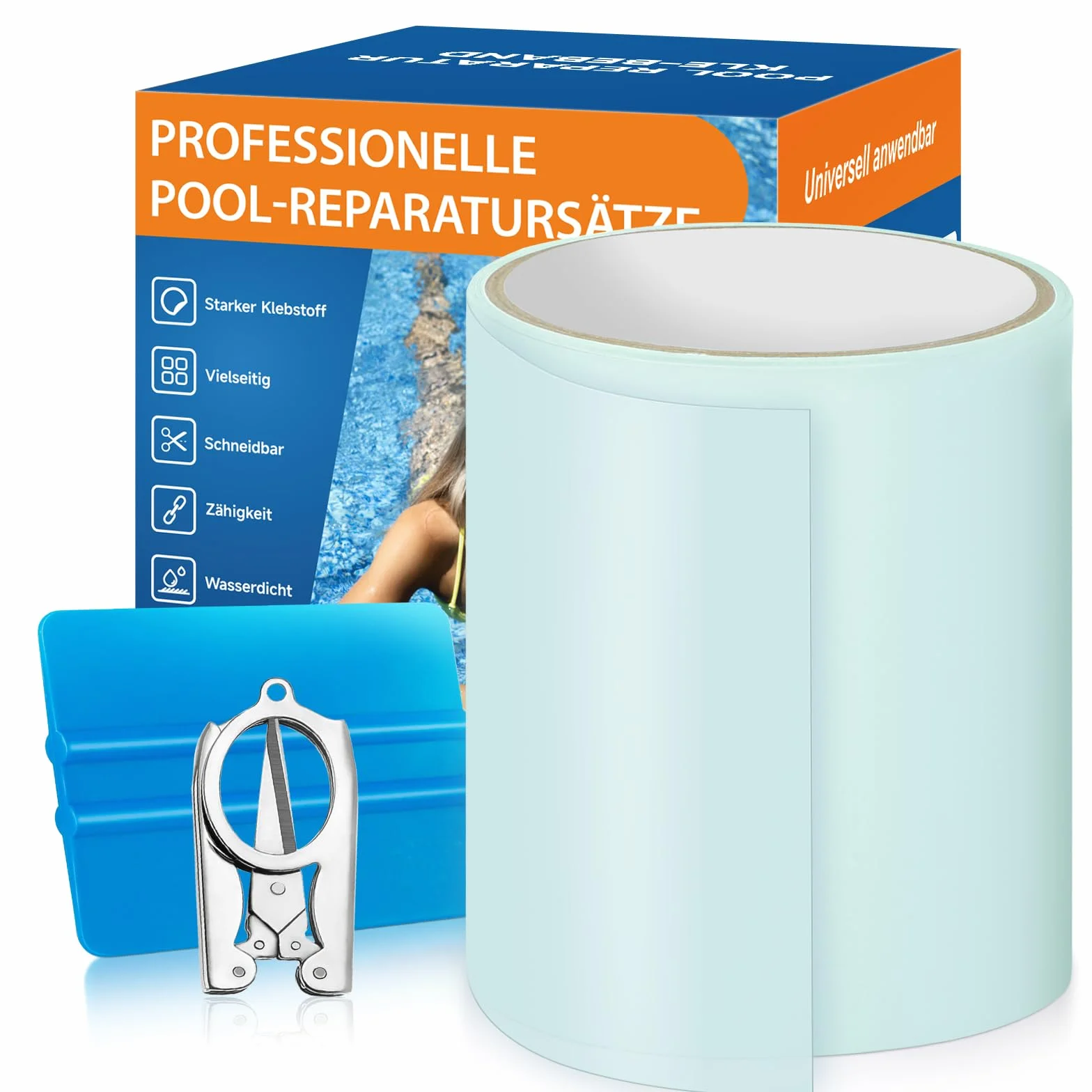 Kit de Reparación Liner Piscinas Cinta Adhesiva PVC 10cm x 250cm Parche Bajo Agua
