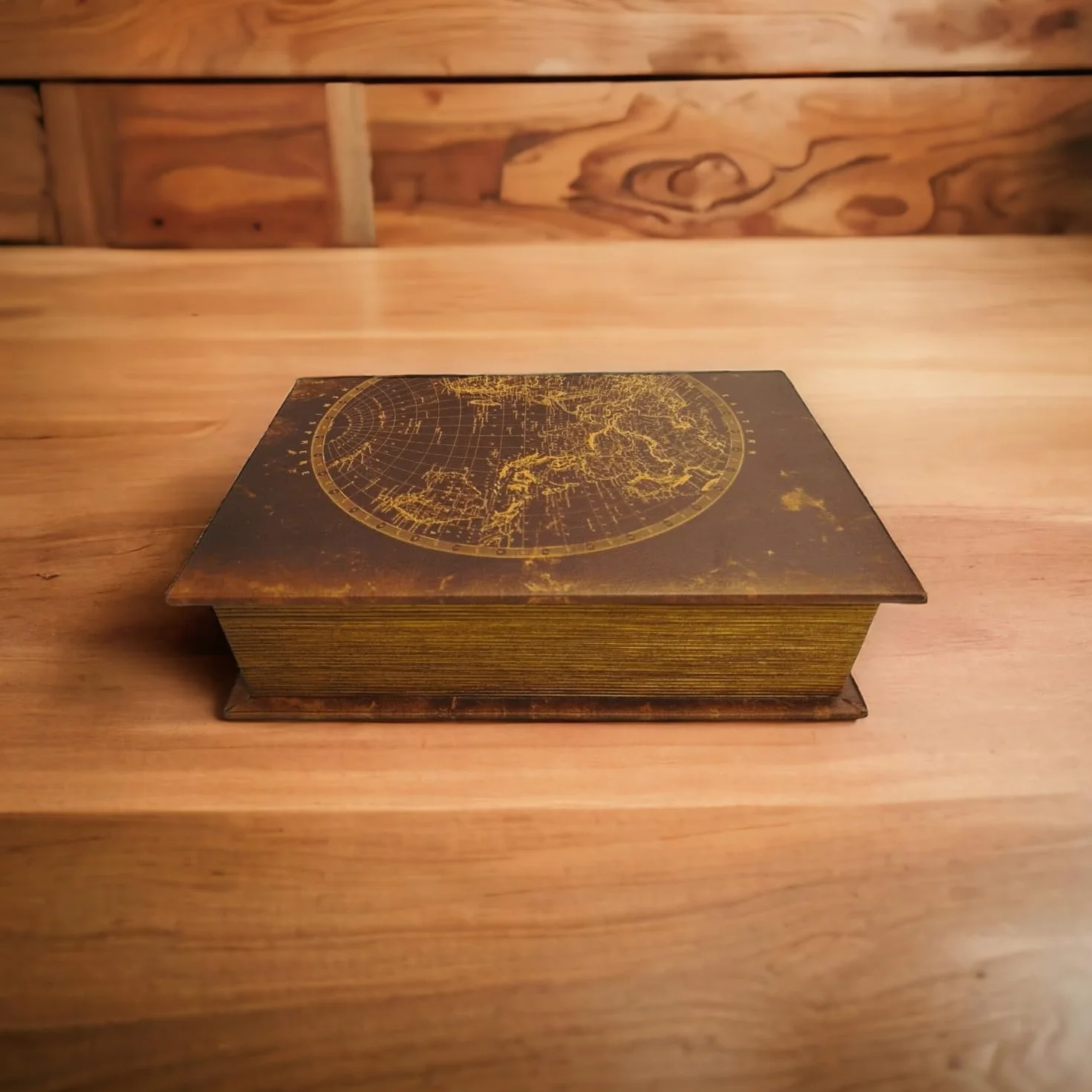 Caja de almacenamiento grande marrón oro para libros y joyas con tapa
