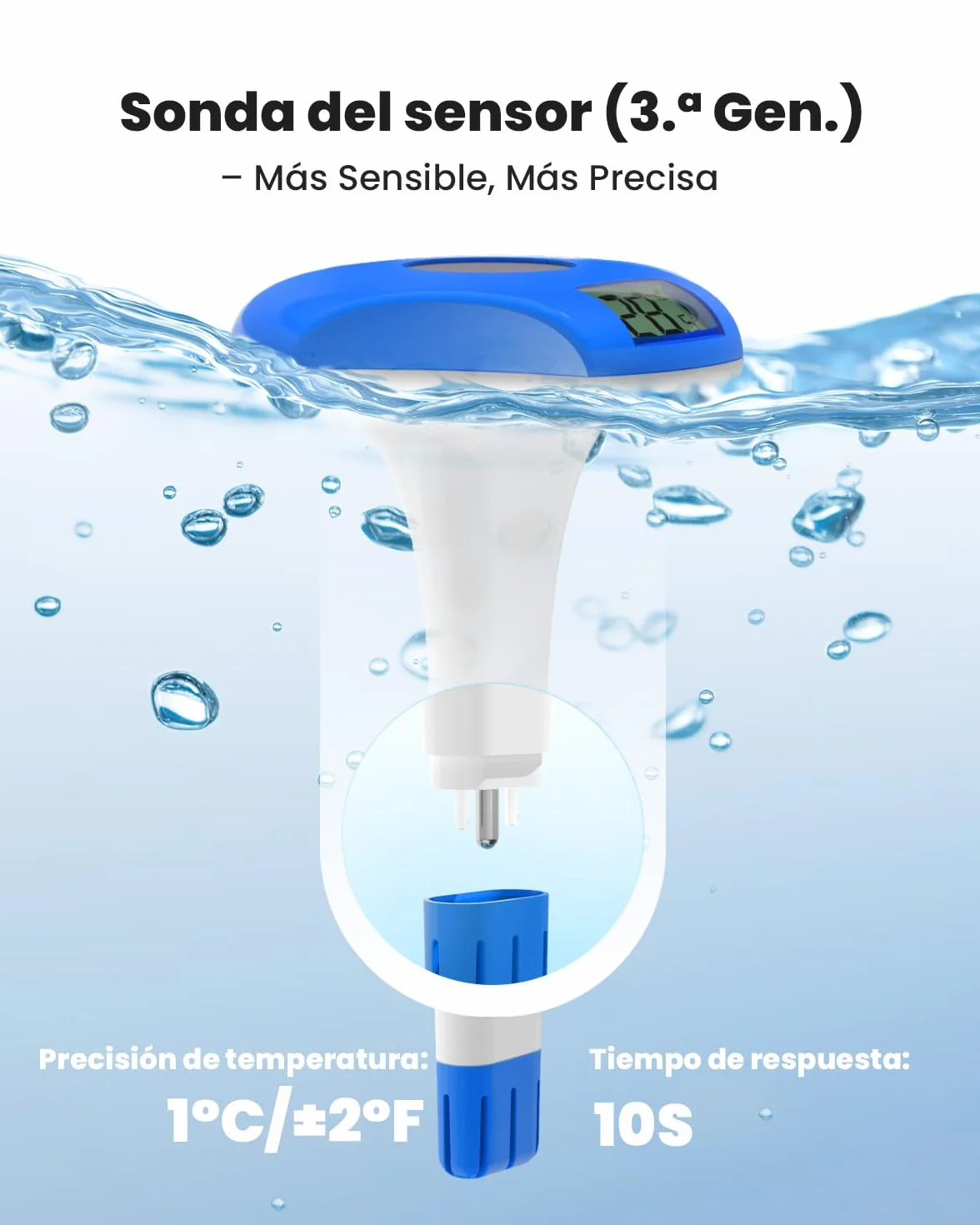 BALDR Termómetro Piscina Flotante Solar Pantalla Digital IPX8