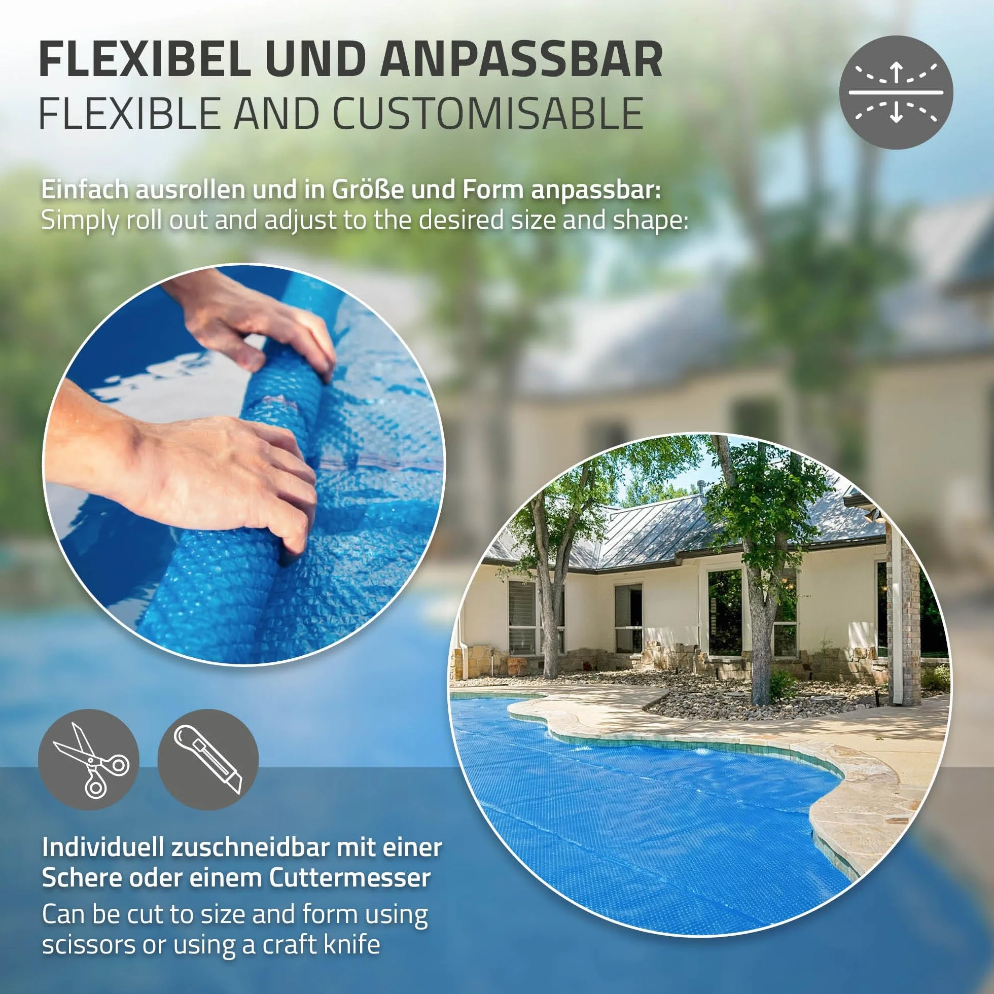 ECD Germany Cubierta Solar para Piscina Rectangular 800 x 500 cm, Azul, Lona Térmica de Burbujas 120 µm