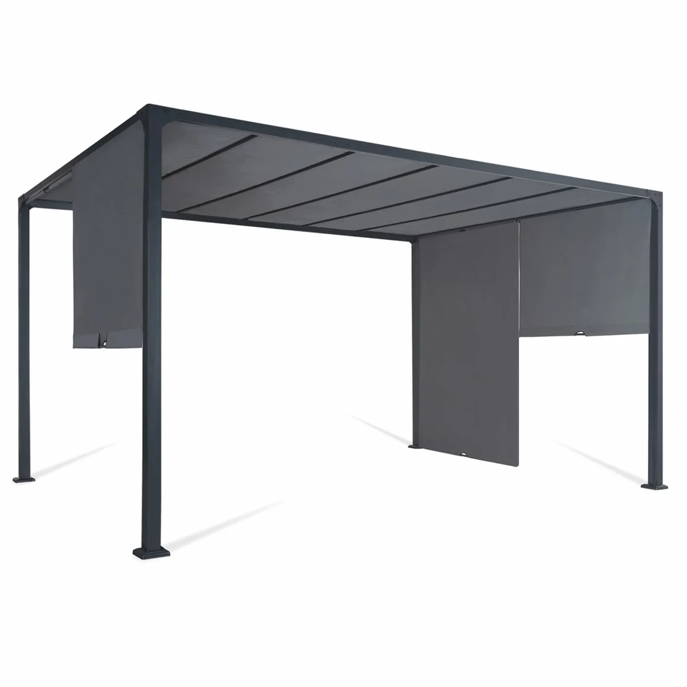 Pérgola cenador de jardín 3x4 m con 2 lonas deslizantes gris antracita