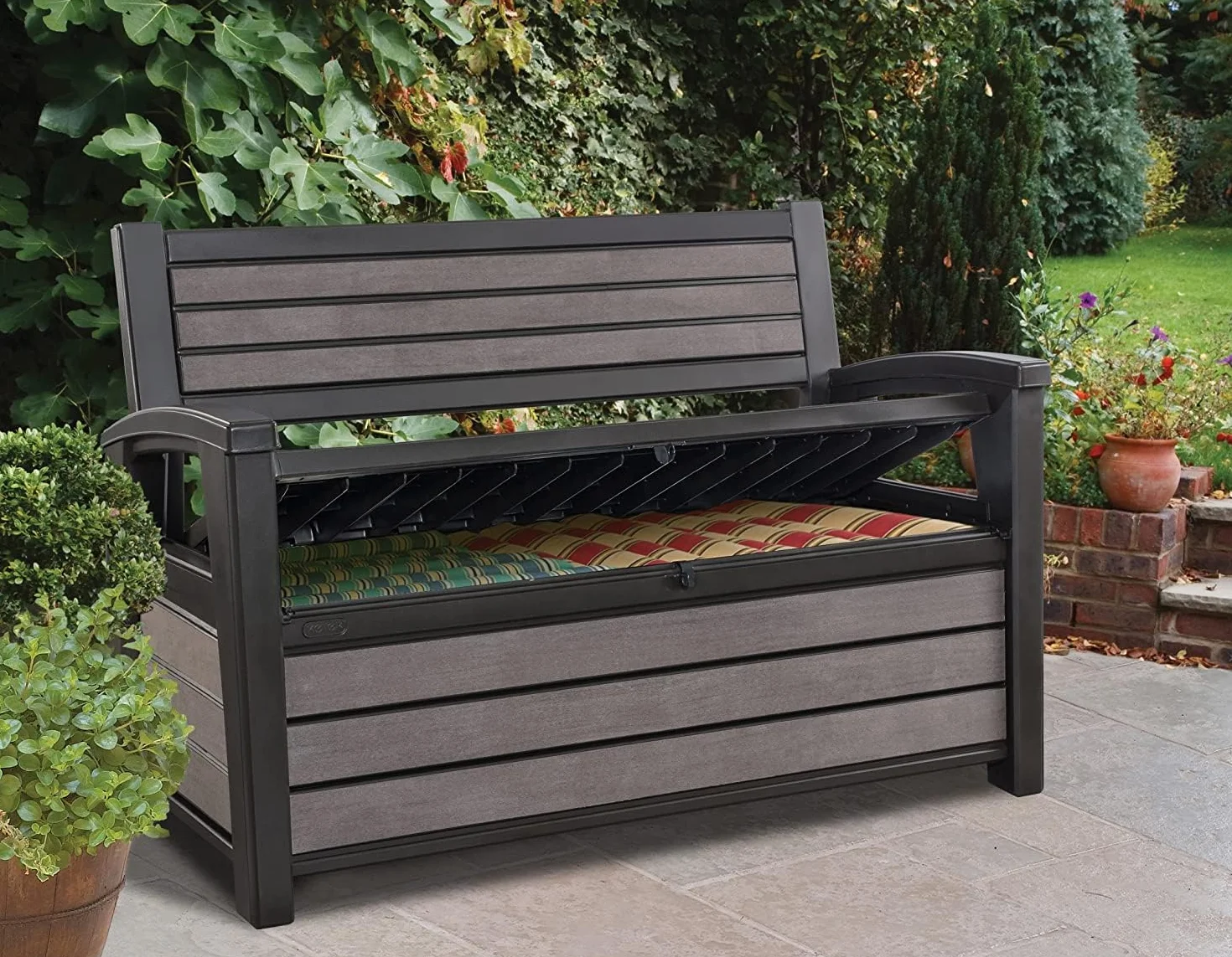 Chalet y Jardín Brossium Baúl Banco 227 L Gris Cepillado 132,7 x 63,5 x 89,5 cm