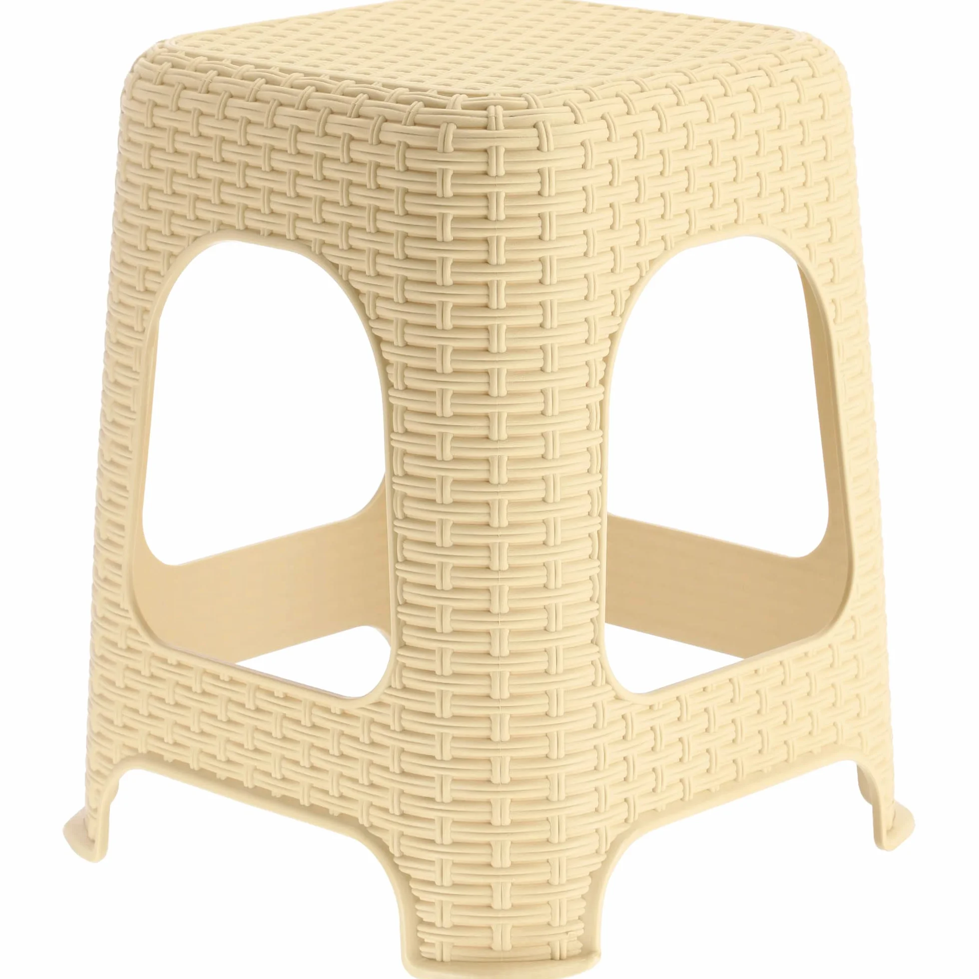 KADAX Elegante Taburete de Plástico con Acabado de Ratán para Exteriores, Patios, Balcones y Jardines (Beige)