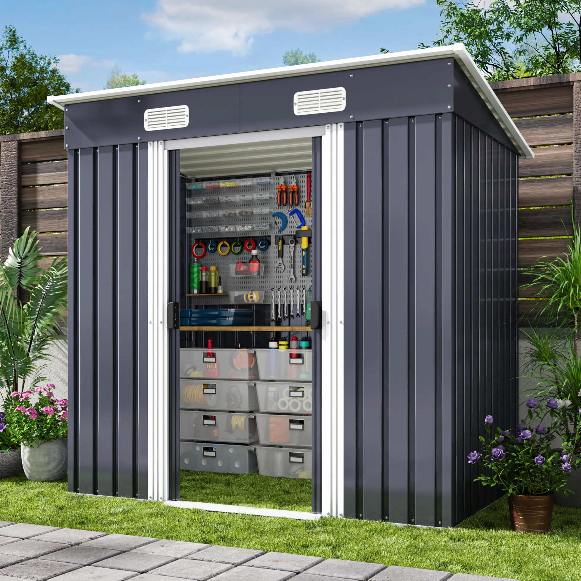 Xbro Caseta Jardín Exterior Metálico 183x109x182 cm con Ventilación Gris