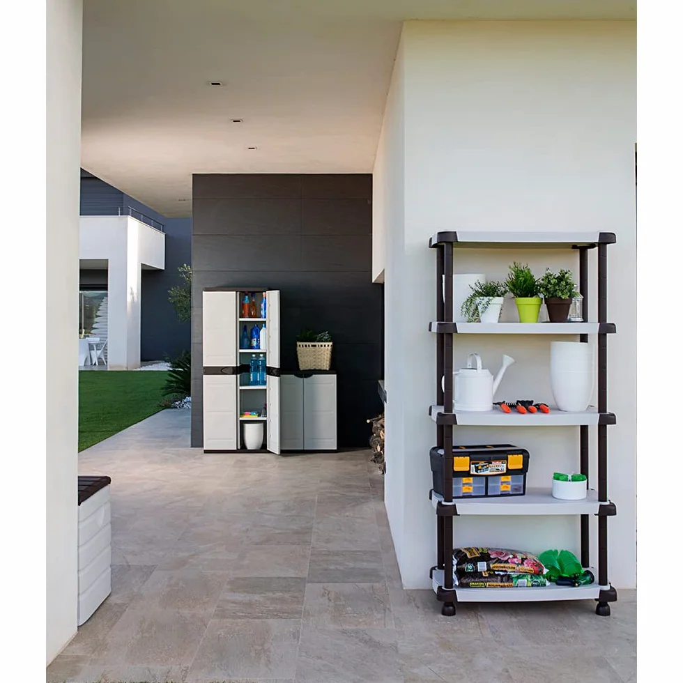 Titanium PLASTIKEN Armario de 2 Puertas con Estantes 70 x 44 x 176 cm Beige y Negro