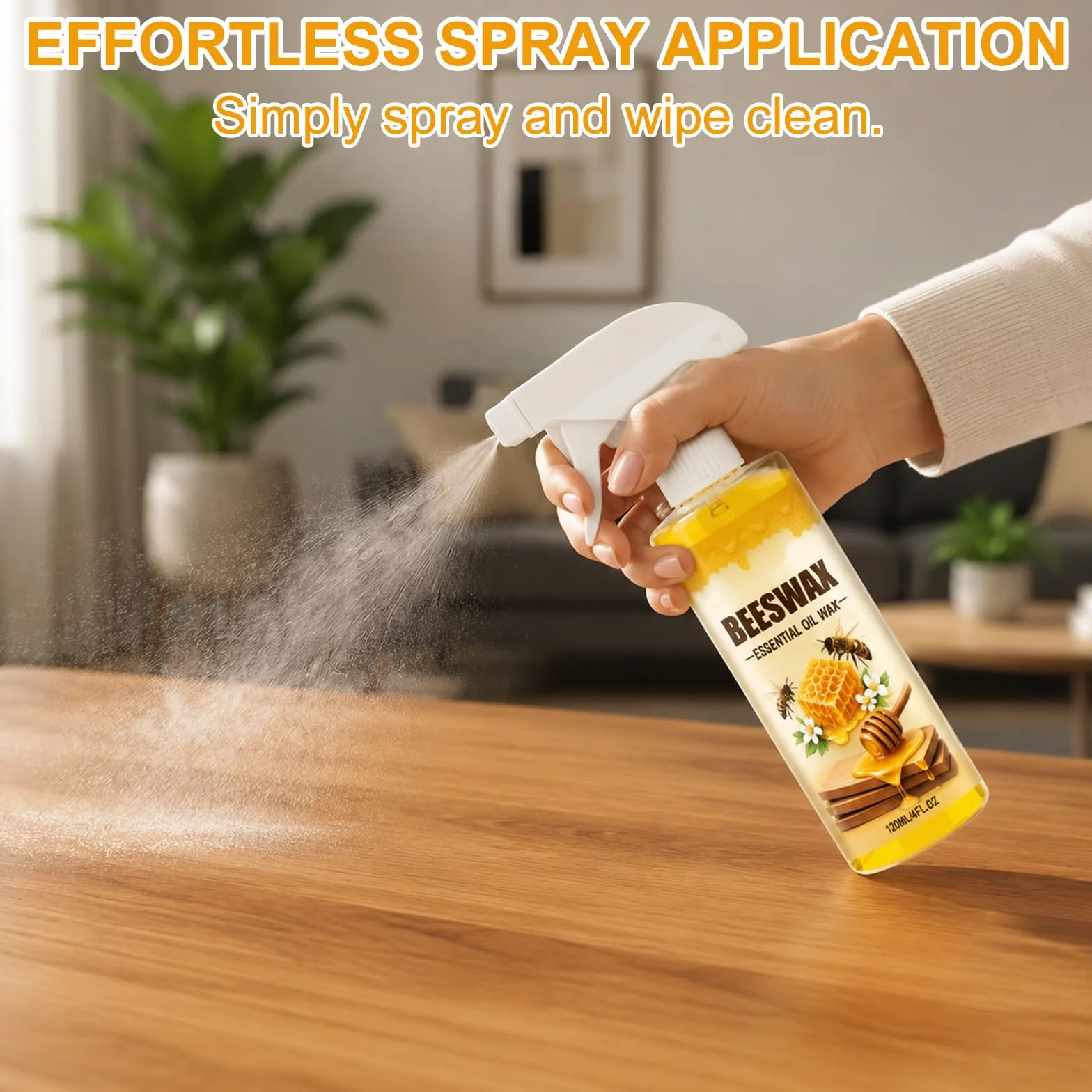 Cera de Abejas Spray para Muebles 120ML, Limpiador Protector Madera Natural con Esponja y Paño