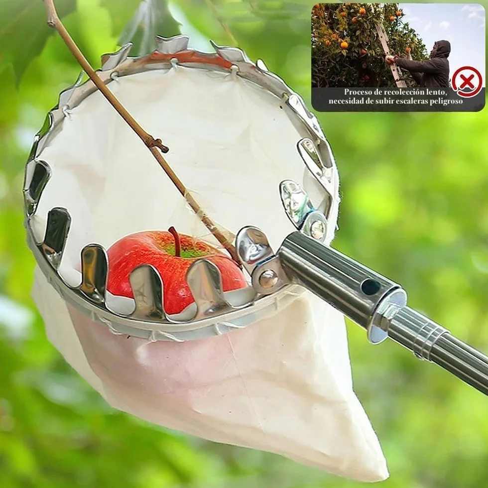 TUIBEIDAMAI Recogedor de frutas mango telescópico 4,25M acero inoxidable cerezas manzanas 16 cm
