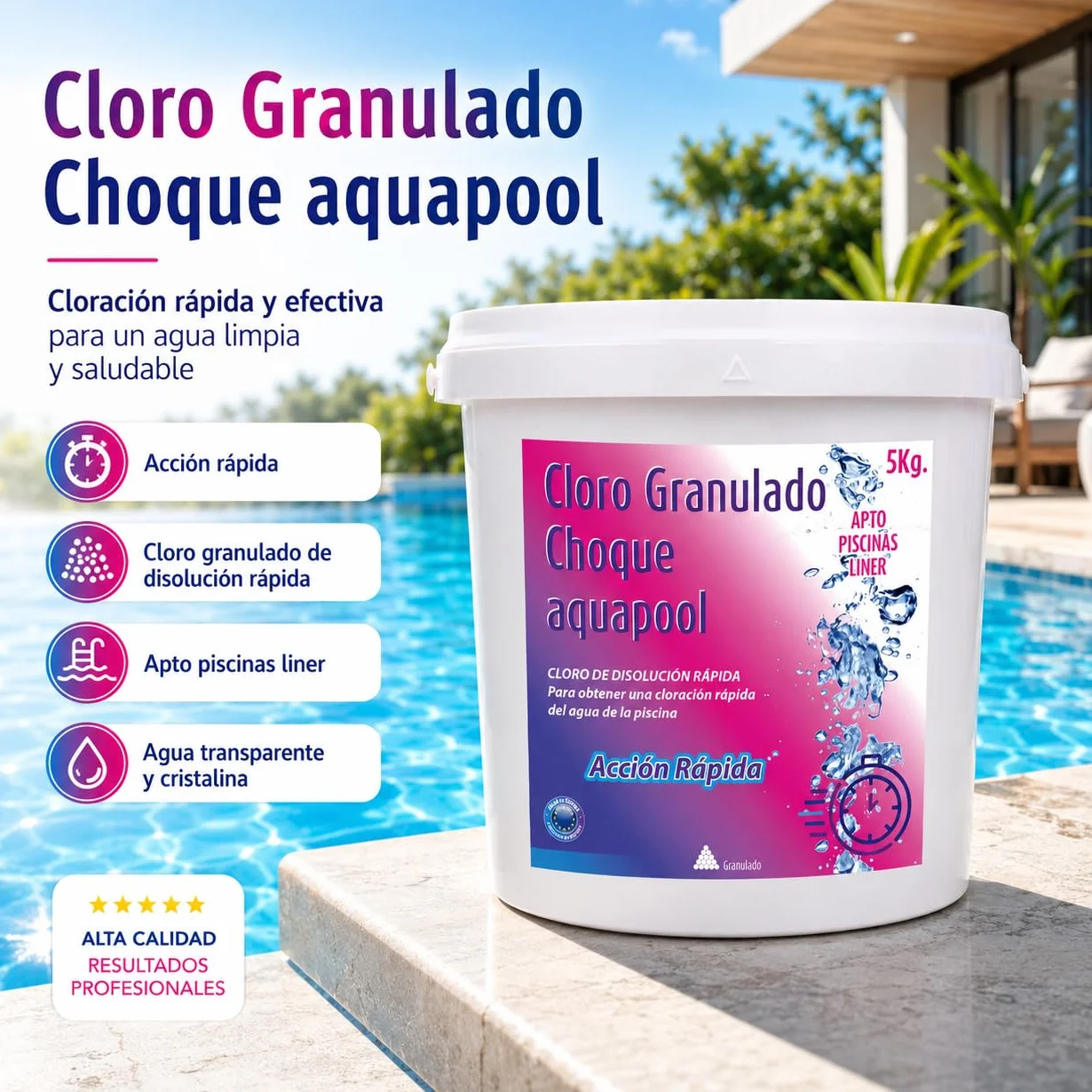 Aquapool Cloro de Choque en Grano 5 KG Tratamiento Inicial Piscina