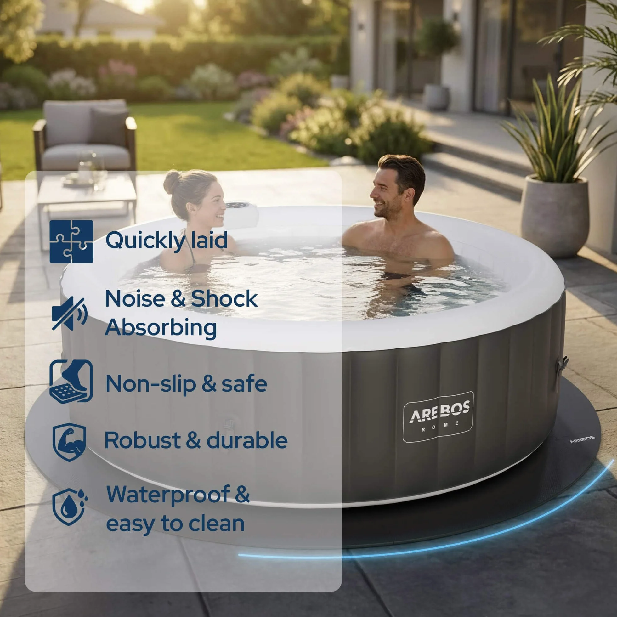 Arebos Esterilla Protectora Redonda Ø 200 cm para Piscina y SPA Base EVA Aislante Antideslizante