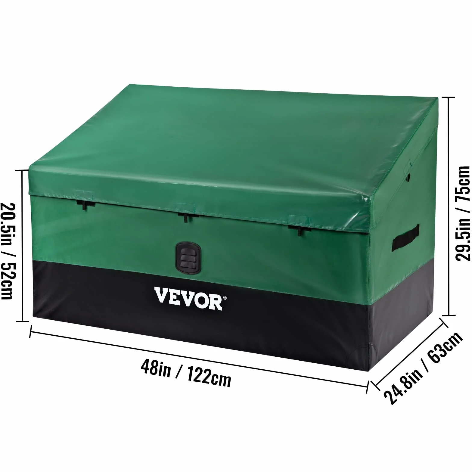 VEVOR Caja de Almacenamiento Exteriores 100 Galones Arcón Jardín Tela Lona PE Portátil 122x63x75x52 cm Verde
