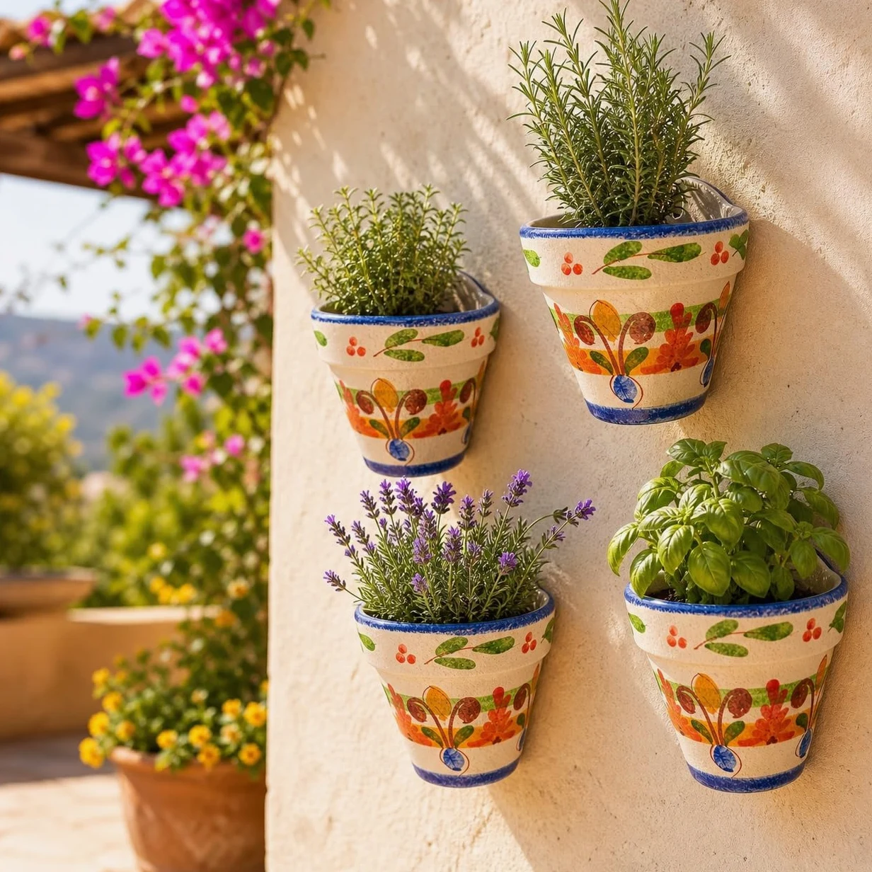 Maceta Colgante cerámica Pack de 4, maceteros 17 x 18 cm para Plantas, Pared, balcón y terraza