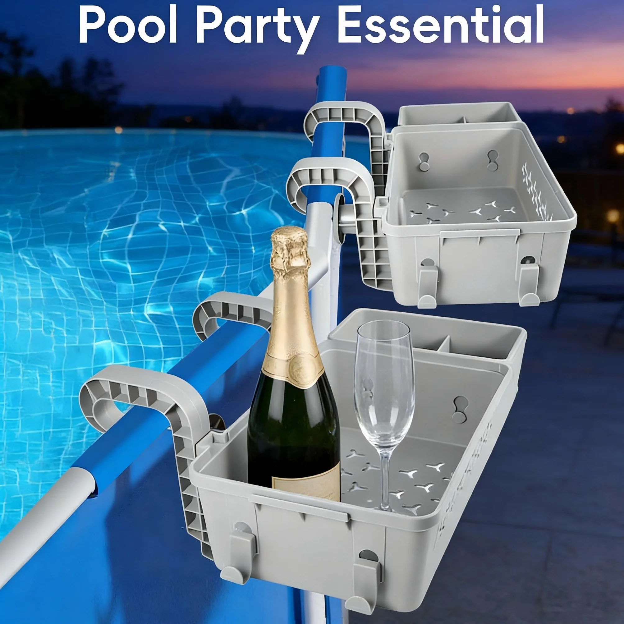 Juego de cesta de almacenamiento para piscina con soporte para bebidas y ganchos