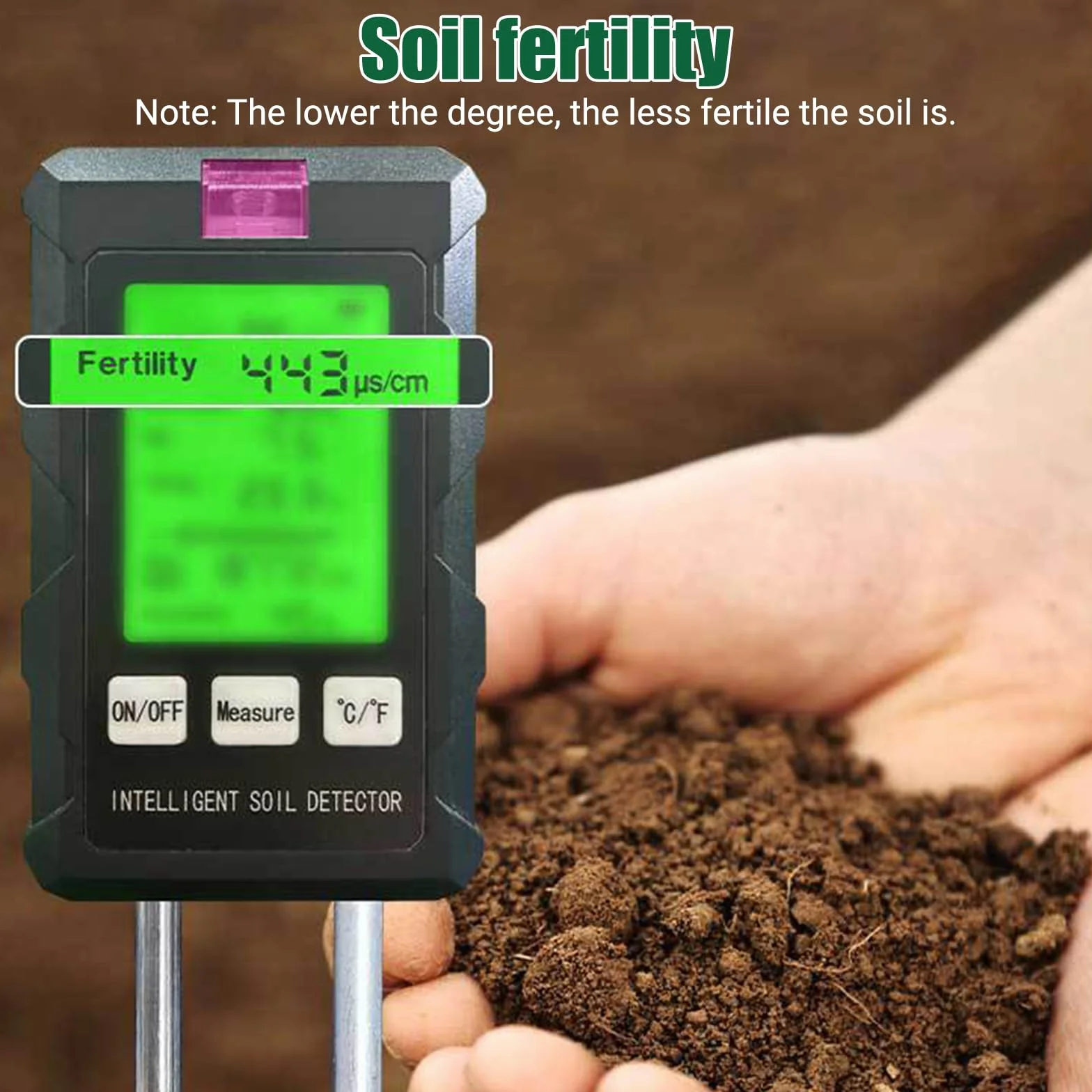 GAESHOW Medidor de Suelo 6 en 1, Medidor Digital de Humedad/Fertilidad/PH/Temperatura/Luz Ambiental/Humedad Ambiental con Pantalla LCD para Jardín