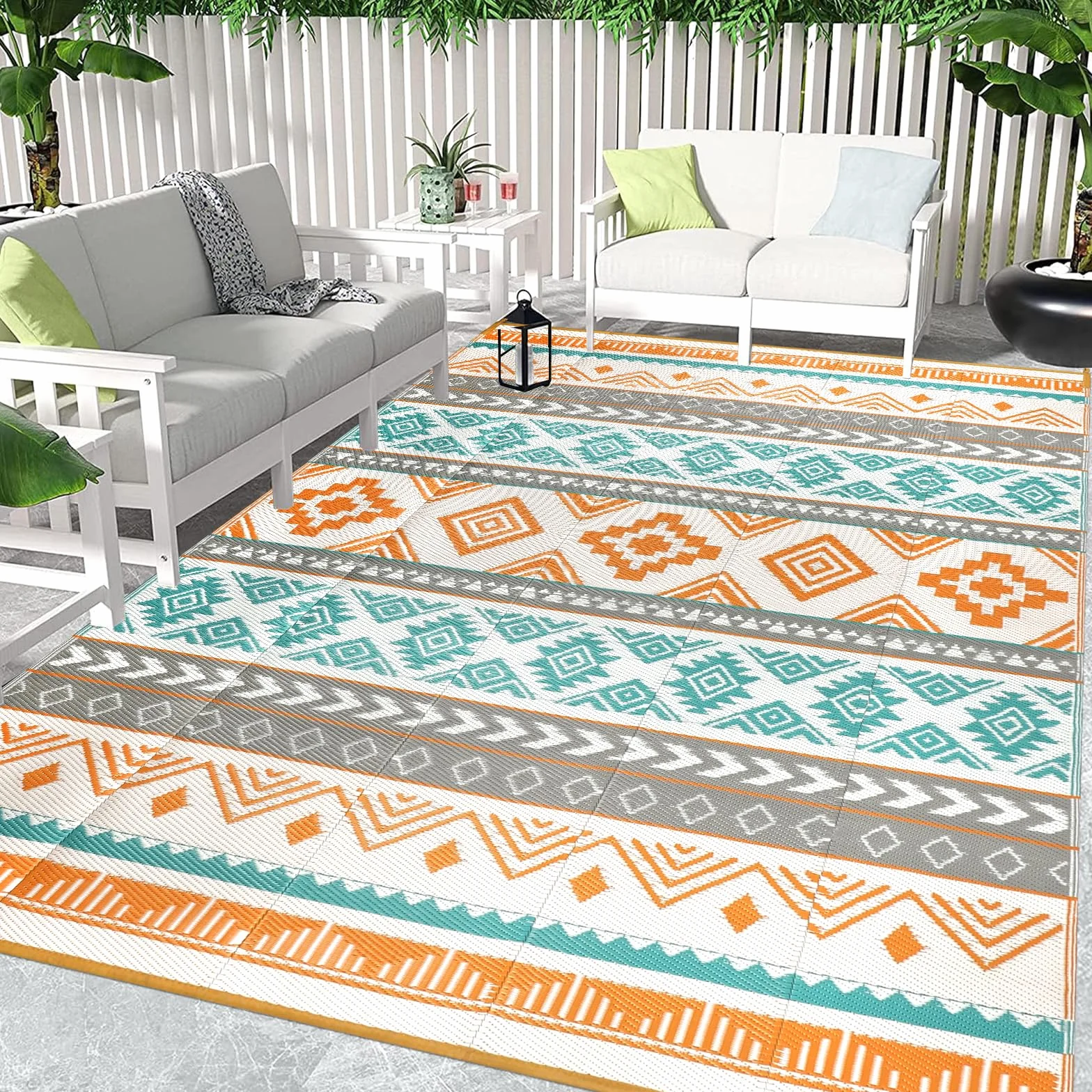 Famibay Alfombra Exterior 180x270cm Impermeable Reversible Plástico Resistente UV Gris Amarillo