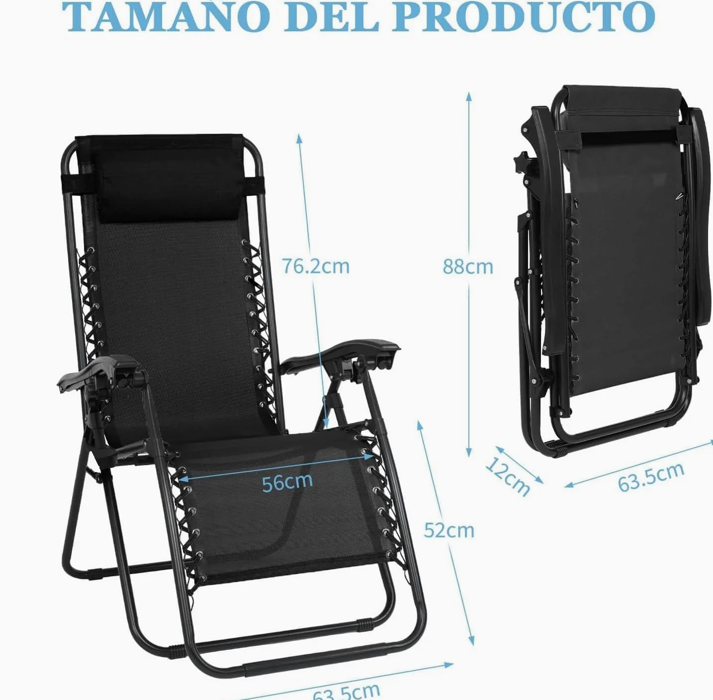 Hamaca Silla Plegable Tumbona Reclinable Gravedad Cero para Exterior, Playa, Piscina, Camping, con Reposa Cabeza (Rojo)
