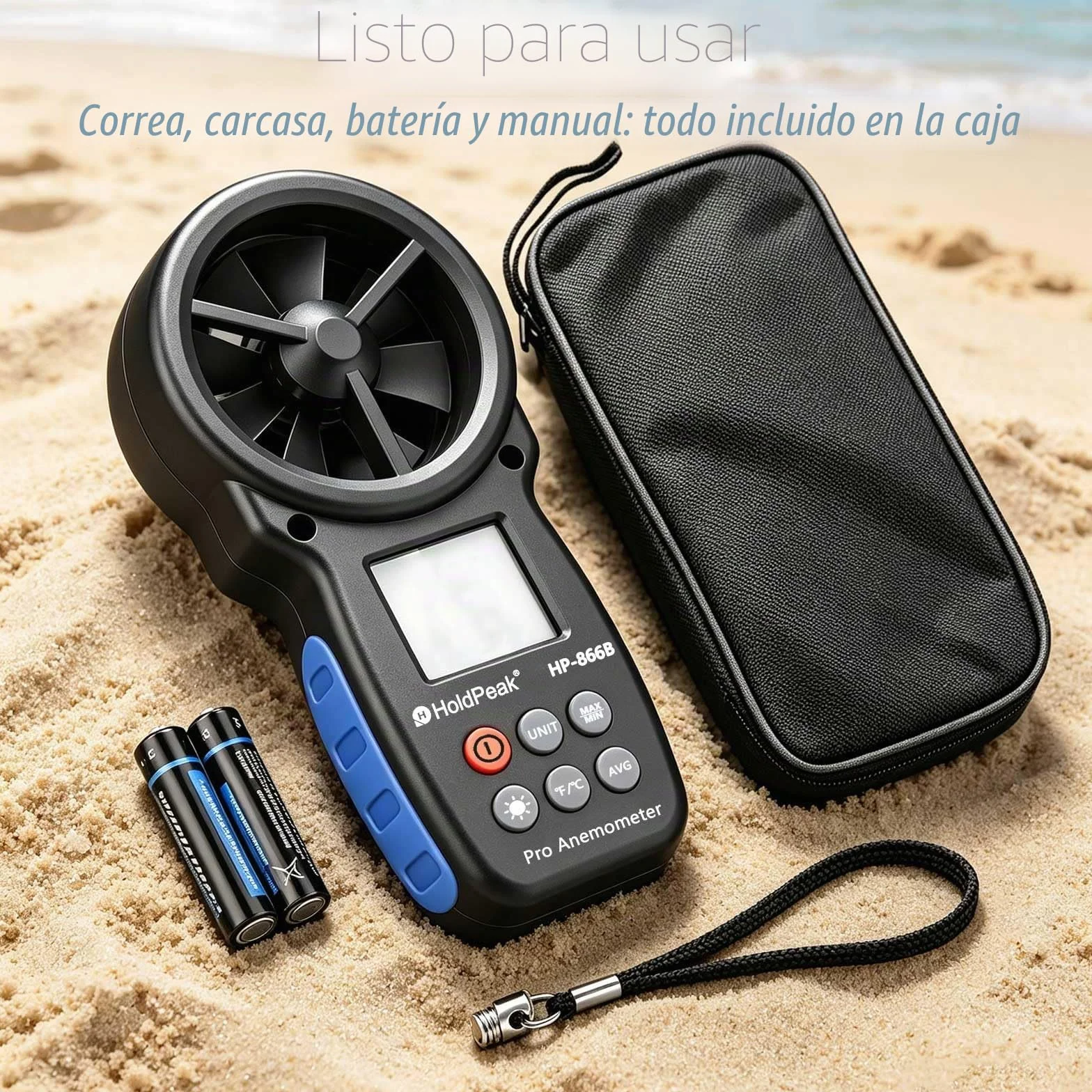 HoldPeak Anemómetro Digital HP-866B de Mano Medición Velocidad Viento Temperatura LCD
