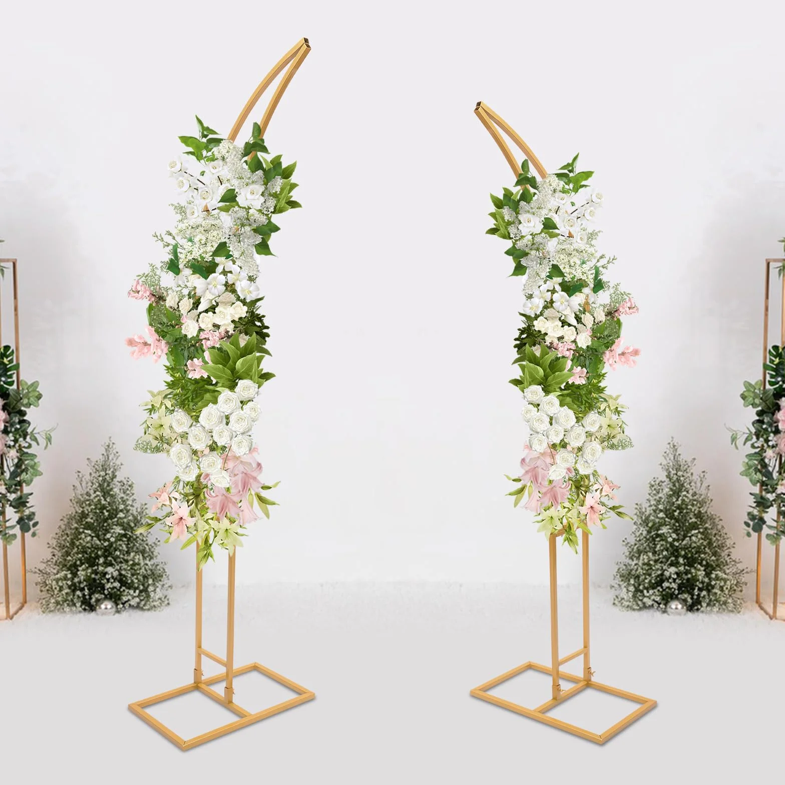 2 piezas arco de boda de metal con arco de rosa, arco de boda curvado, soporte de fondo de flores de globo para decoraciones de ceremonias de cumpleaños/fiestas/banquetes, 190 cm y 210 cm (dorado)
