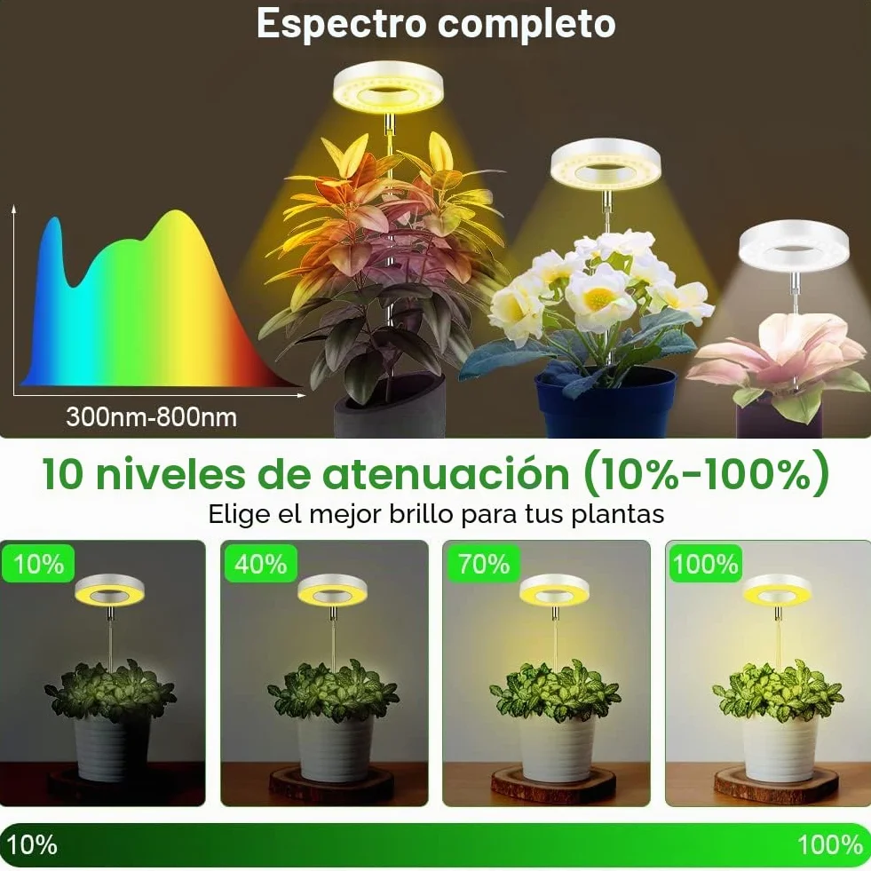 Ainiv Lámpara de Plantas LED, 48 LED Luz de Crecimiento Espectro Completo, Temporizador Automático 3H/9H/12H, Brillo Ajustable
