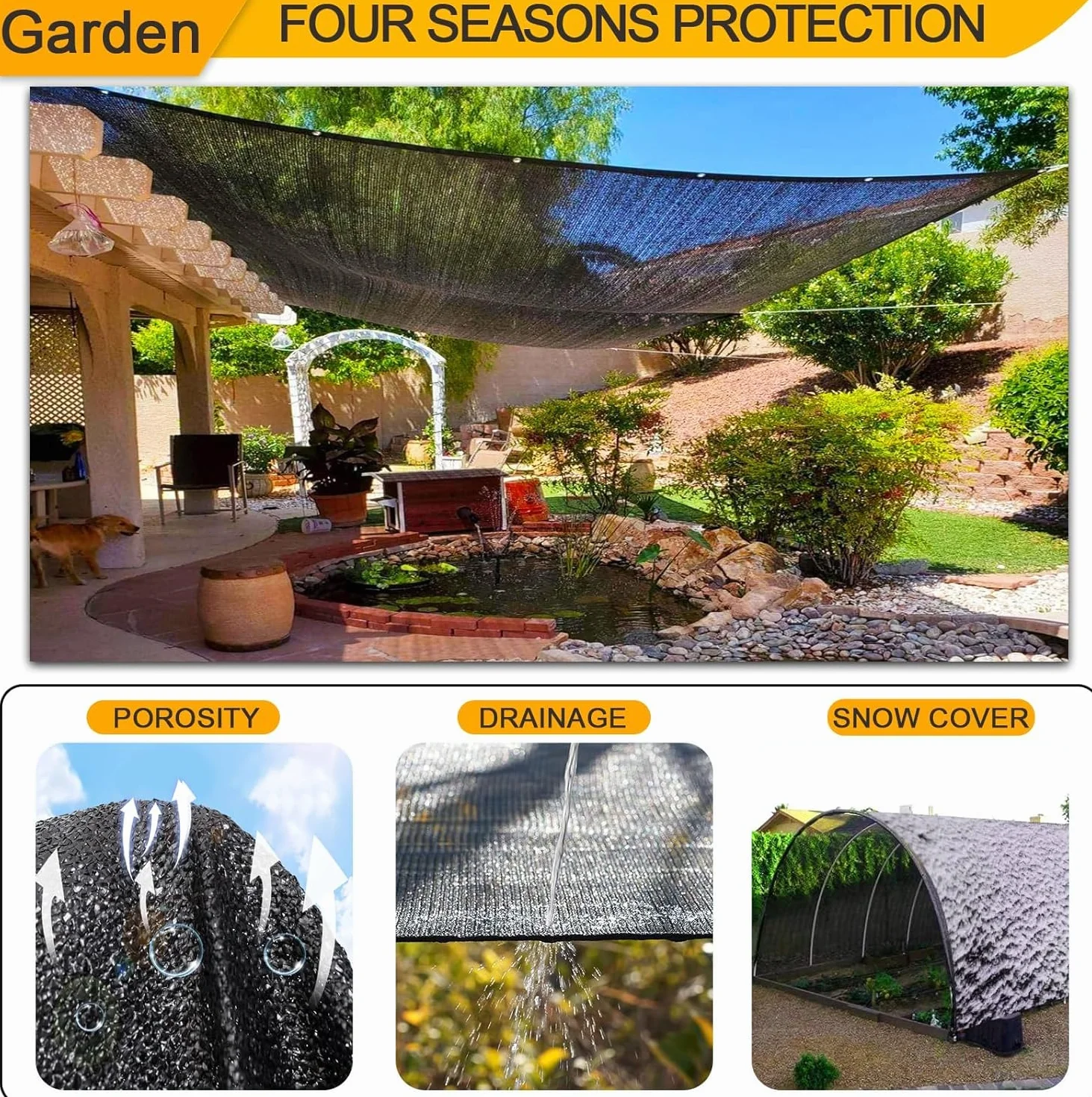 Malla de Sombra HDPE 80-95% UV con Ojales para Jardín Invernadero Pérgola