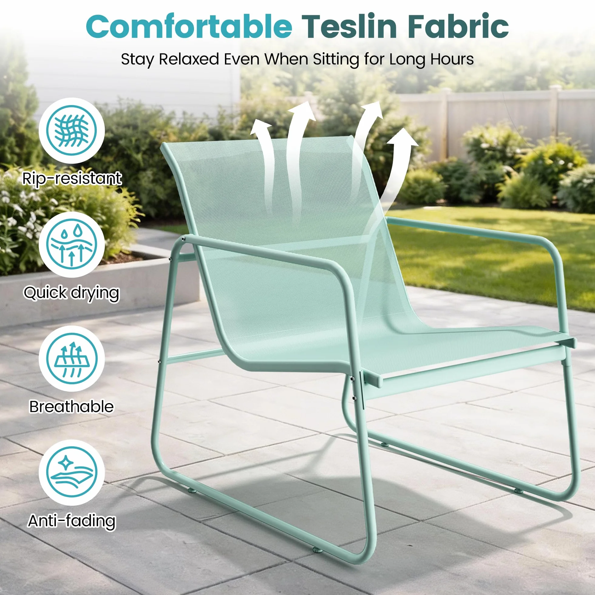 Pamapic Conjunto de Jardín de 5 Piezas, Muebles de Jardín con Mesa y Sillas, Tejido Textilene Transpirable, Verde