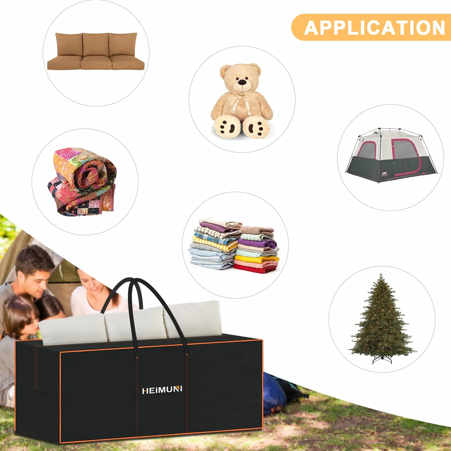 Bolsa de Almacenamiento Impermeable 420D Oxford para Cojines de Jardín y Árbol de Navidad 180x60x80cm