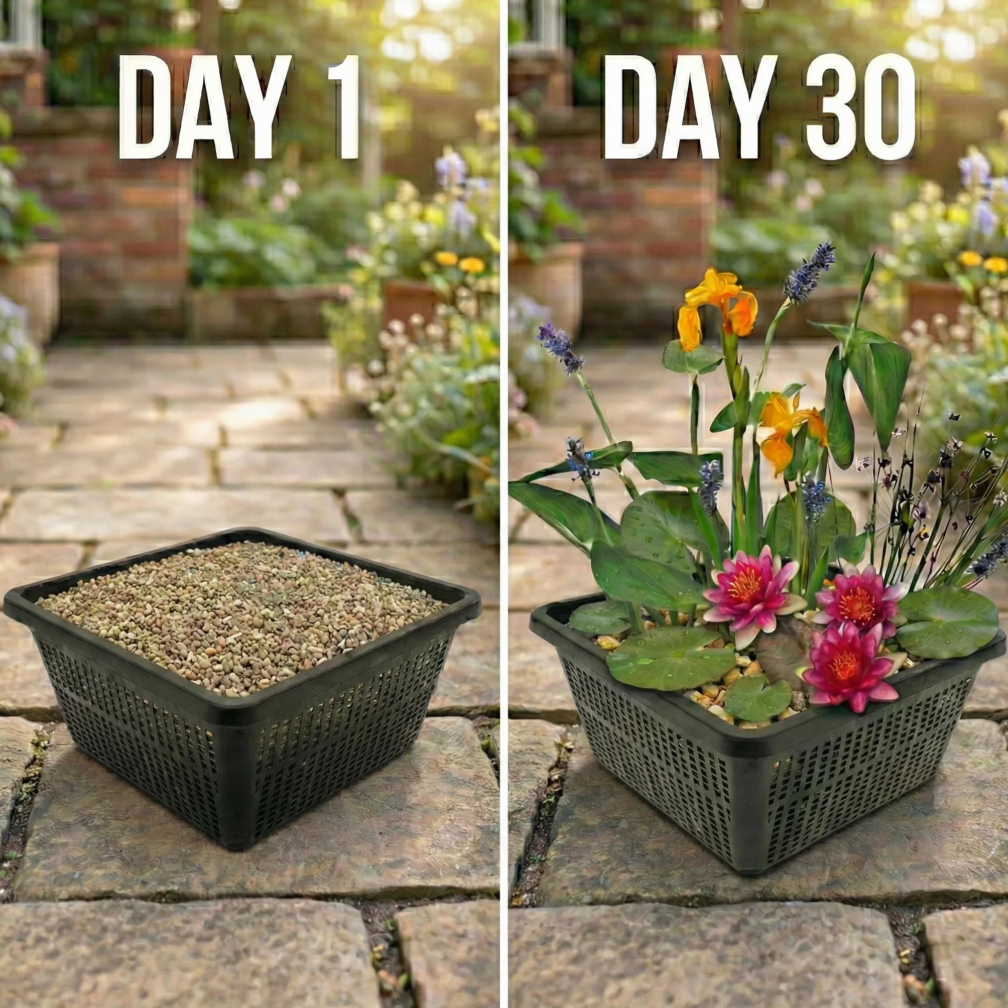 Set de Mini Plantas Acuáticas Blanco, Kit Completo Estanque con 4 Plantas, Nenúfar, Cesta, Sustrato y Abono