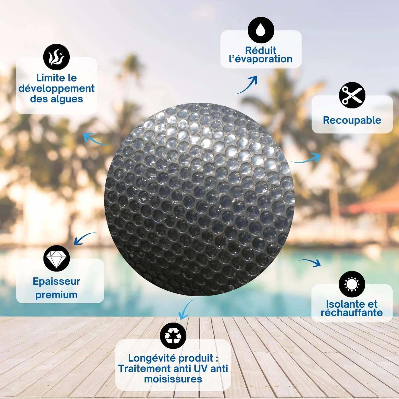 Manta solar para piscina gris plateado rectángulo 8 x 4 m grosor 350 micras lona de burbujas