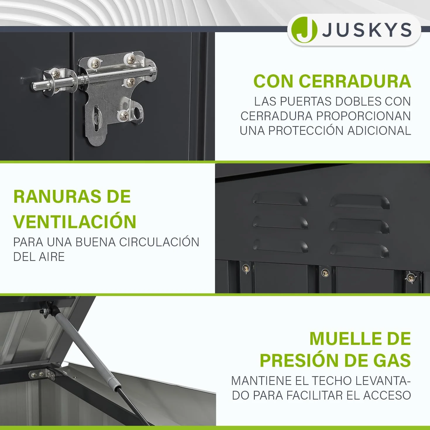 Juskys Cobertizo para Cubos de Basura Namur 3 x 120 litros 2 m² 2 Puertas Metal