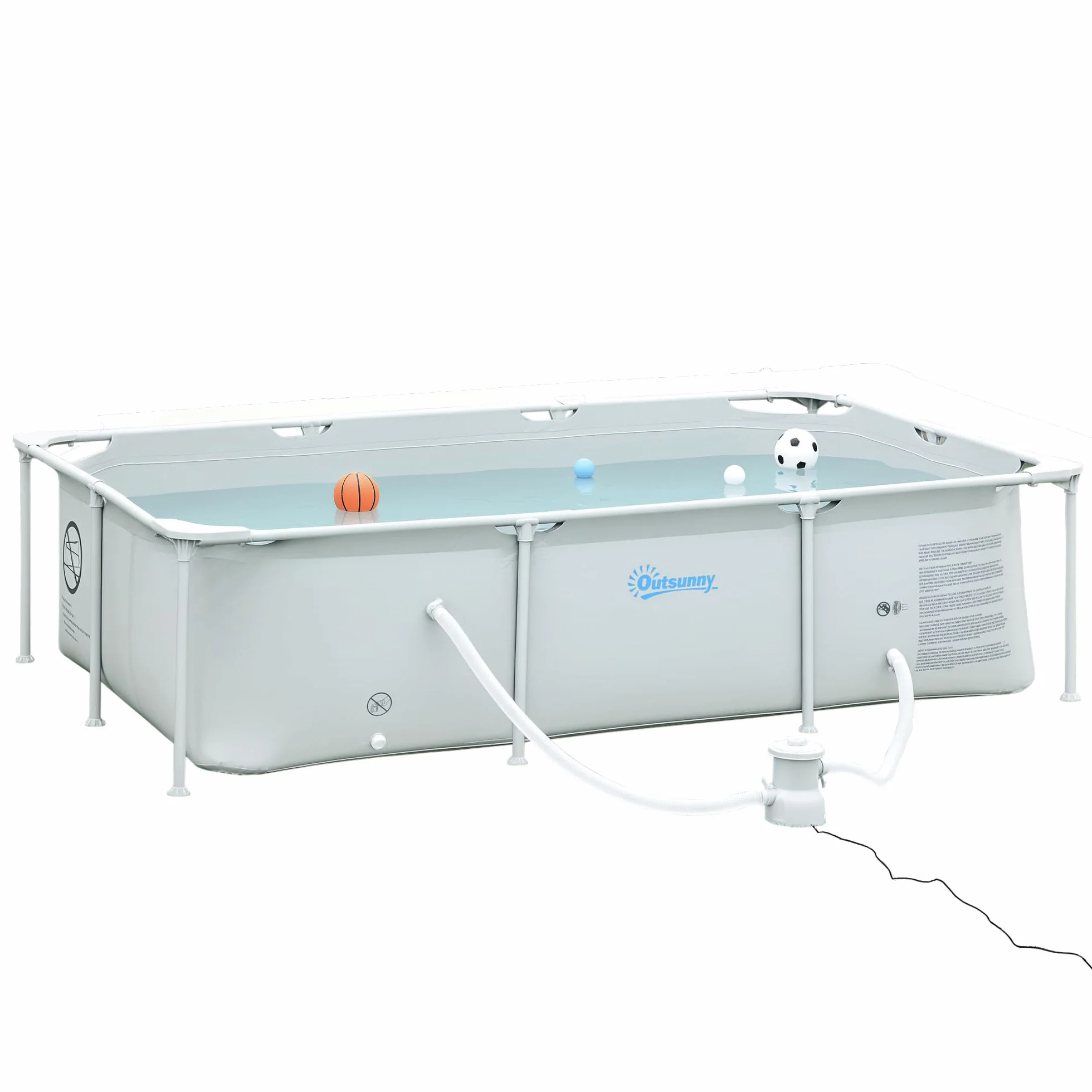 Outsunny Piscina Desmontable Tubular 252x152x65 cm 2163L con Depuradora 1200L/H Rectangular Exterior Gris