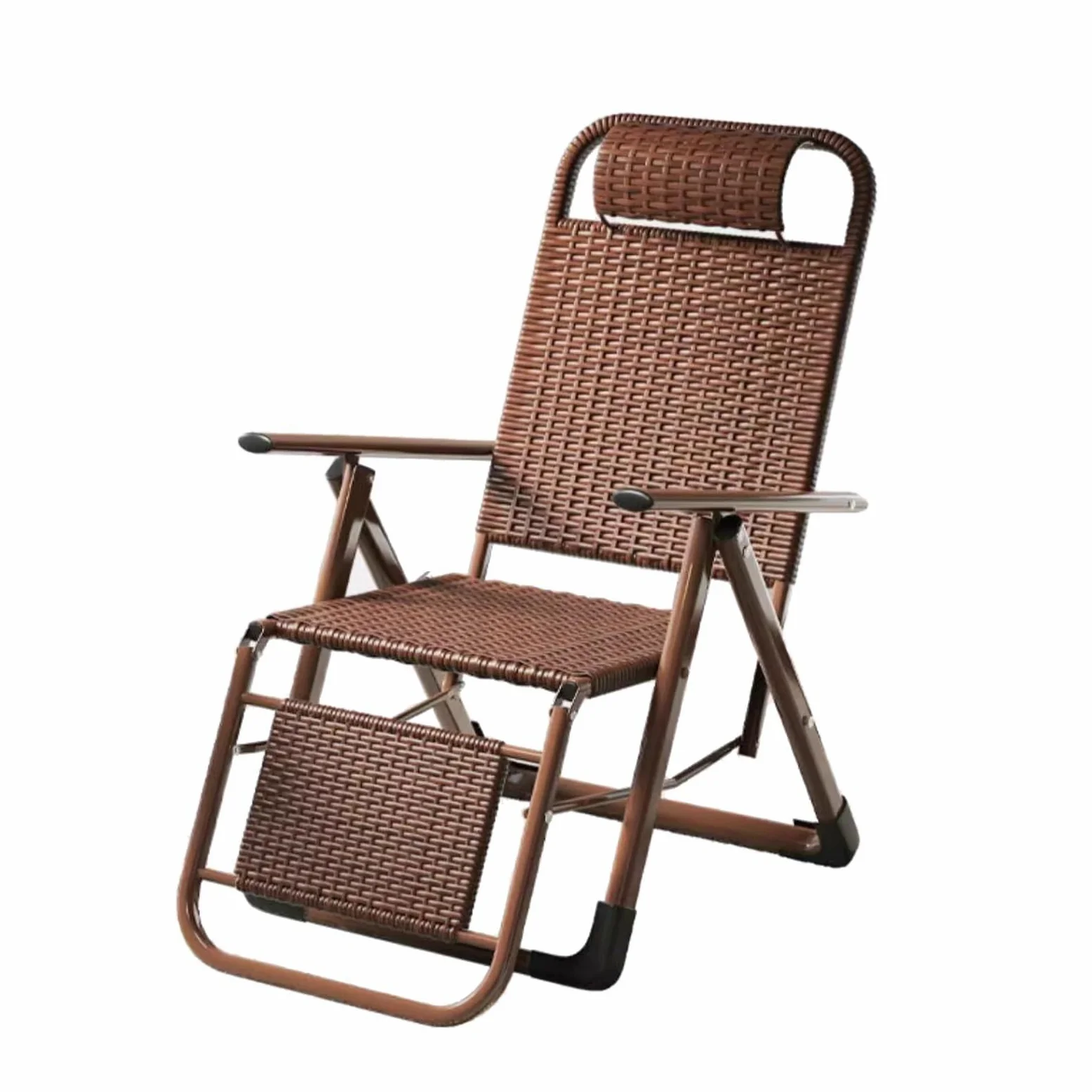 Ratán Portátil Tumbonas Con Reposabrazos, Silla Gravedad Cero Tumbona De Relax,tumbona Playa Plegable Ligera,tumbonas Jardin Exterior,respaldo Ajustable,respirable,ahorra Espacio. ( Color : Brown )
