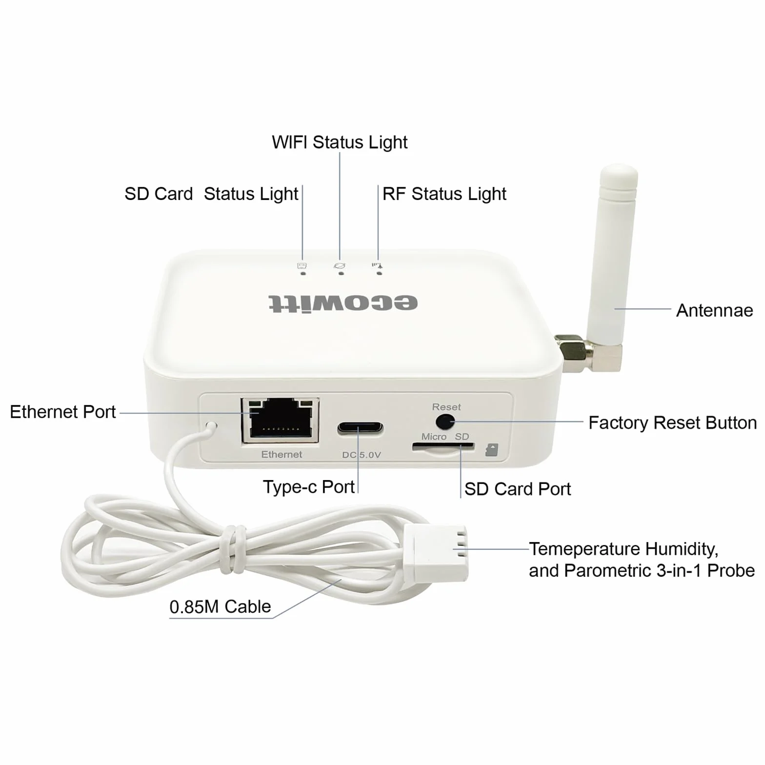 Ecowitt GW3000 Gateway estación meteorológica sensor exterior 3 en 1 WIFI ethernet