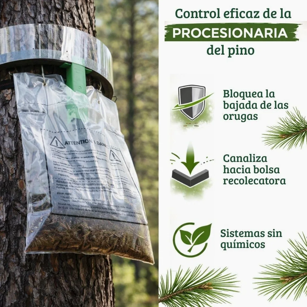 Trampa Procesionaria del Pino Profesional | Kit Completo + guia Instalación | hasta 140 cm de Perímetro | Sistema Ecológico de Alta Eficacia contra la Oruga Procesionaria (ECOLOGICO, 1.0, Unidad)