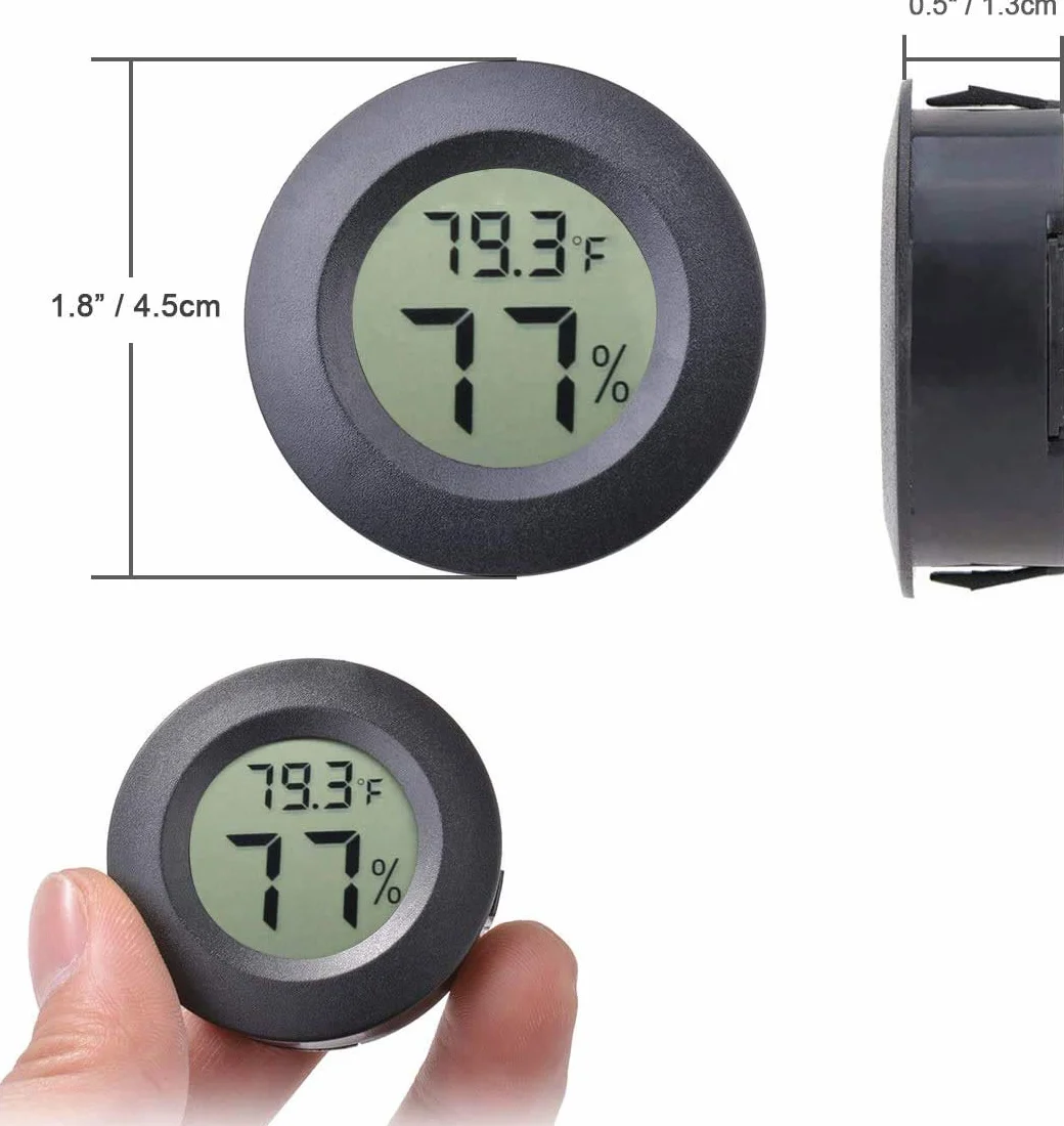 Mini Higrómetro Termómetro Monitor LCD Digital Medidor de Humedad Interior Exterior para Humidificadores Deshumidificadores Invernadero Sótano (2PCS Black)