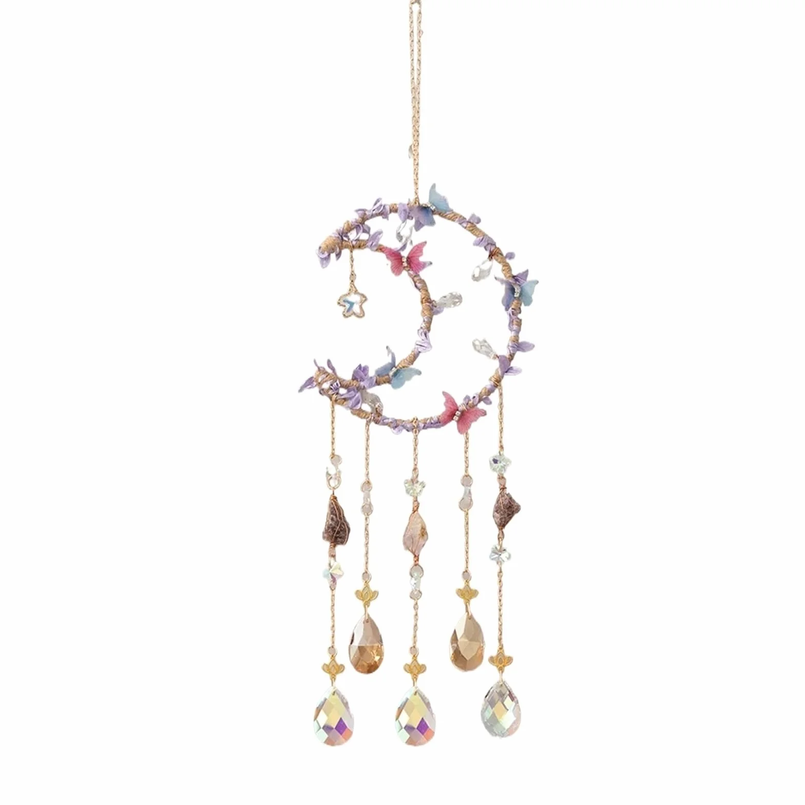 Campanas de Viento Atrapasueños de Piedra Cristal Carillón Viento Prisma Decoración Hogar Púrpura