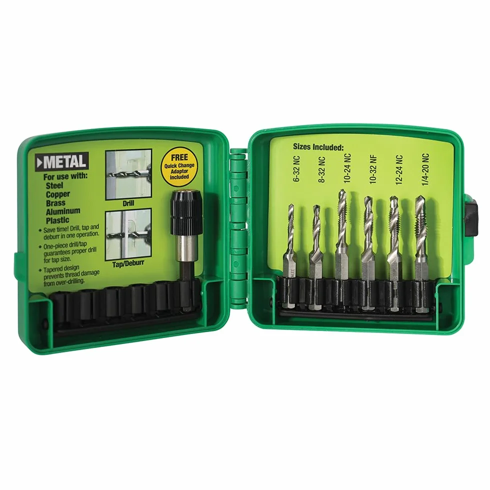 Greenlee DTAPKIT - Kit de taladro/grifo para metal, taladro, roscado y desbarbado/avellanado de un solo paso con adaptador de cambio rápido