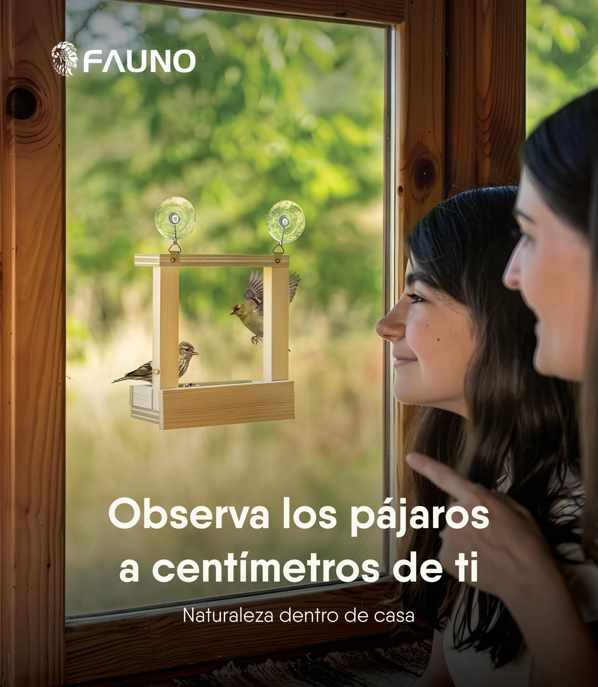 Comedero Pájaros Exterior Ventana Madera Casita con Soporte Ventosas Incluye Bebedero Bolsa 70g Alpiste Aves Silvestres