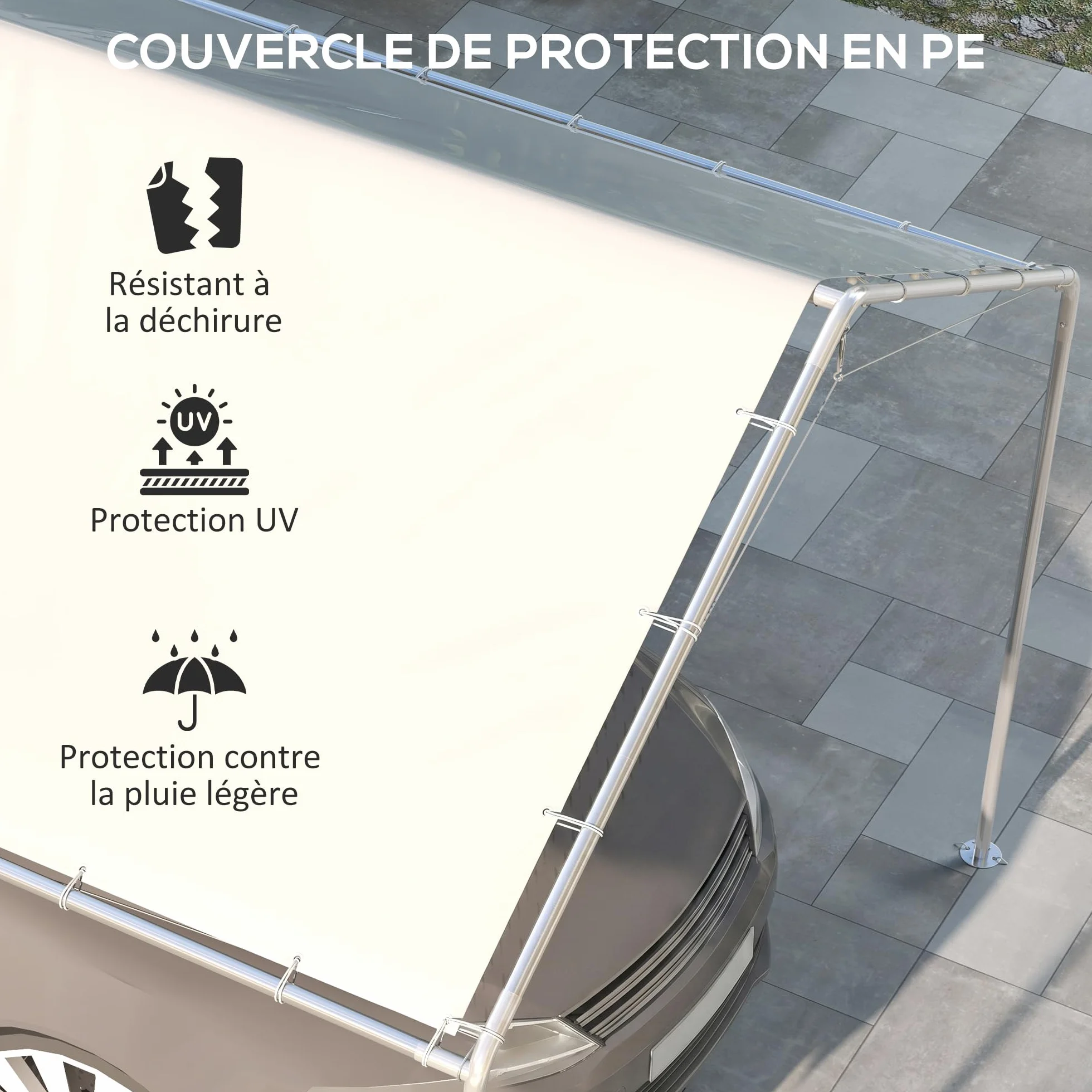 Outsunny Lona de repuesto para cochera 3 x 6 m toldo de coche 48 gomas elásticas