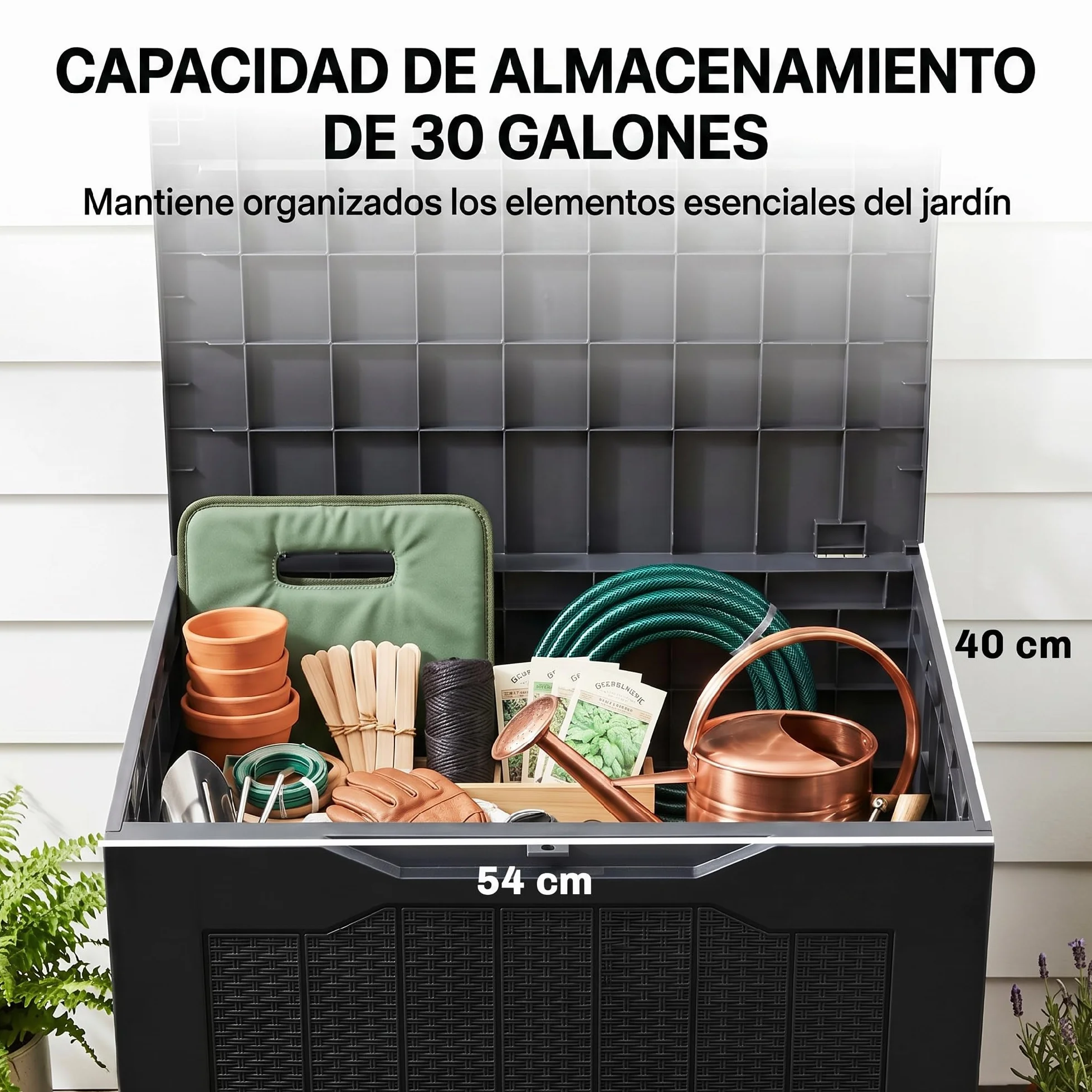 Outsunny Baúl de Almacenaje Exterior 93L Arcón de Jardín Plástico Impermeable 56x41x50 cm Negro