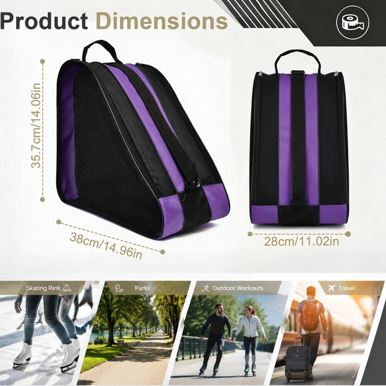 Bolsa para Patines de Tela Oxford Resistente, Mochila con 3 Compartimentos y Correa Ajustable