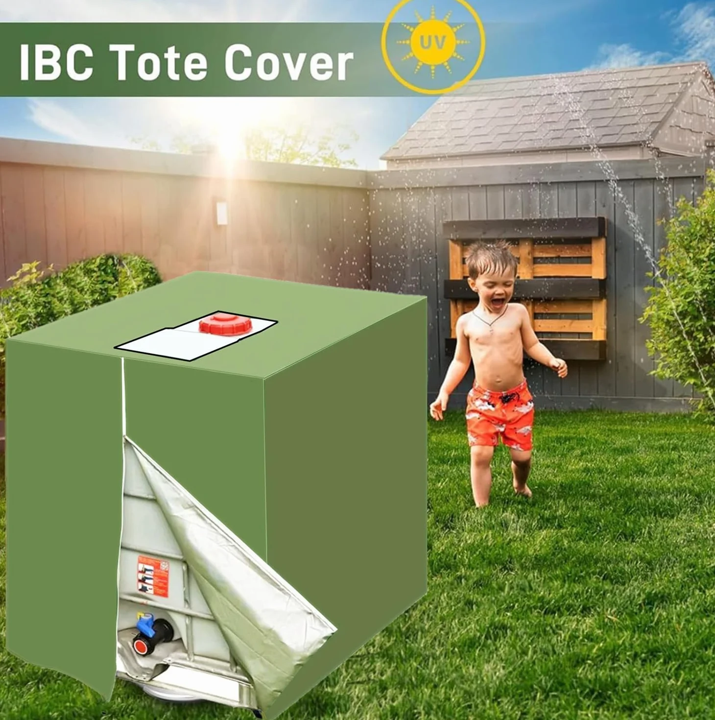 Toldo para depósito IBC 1000 L protección UV a prueba de polvo 116 x 100 x 120 cm verde hierba