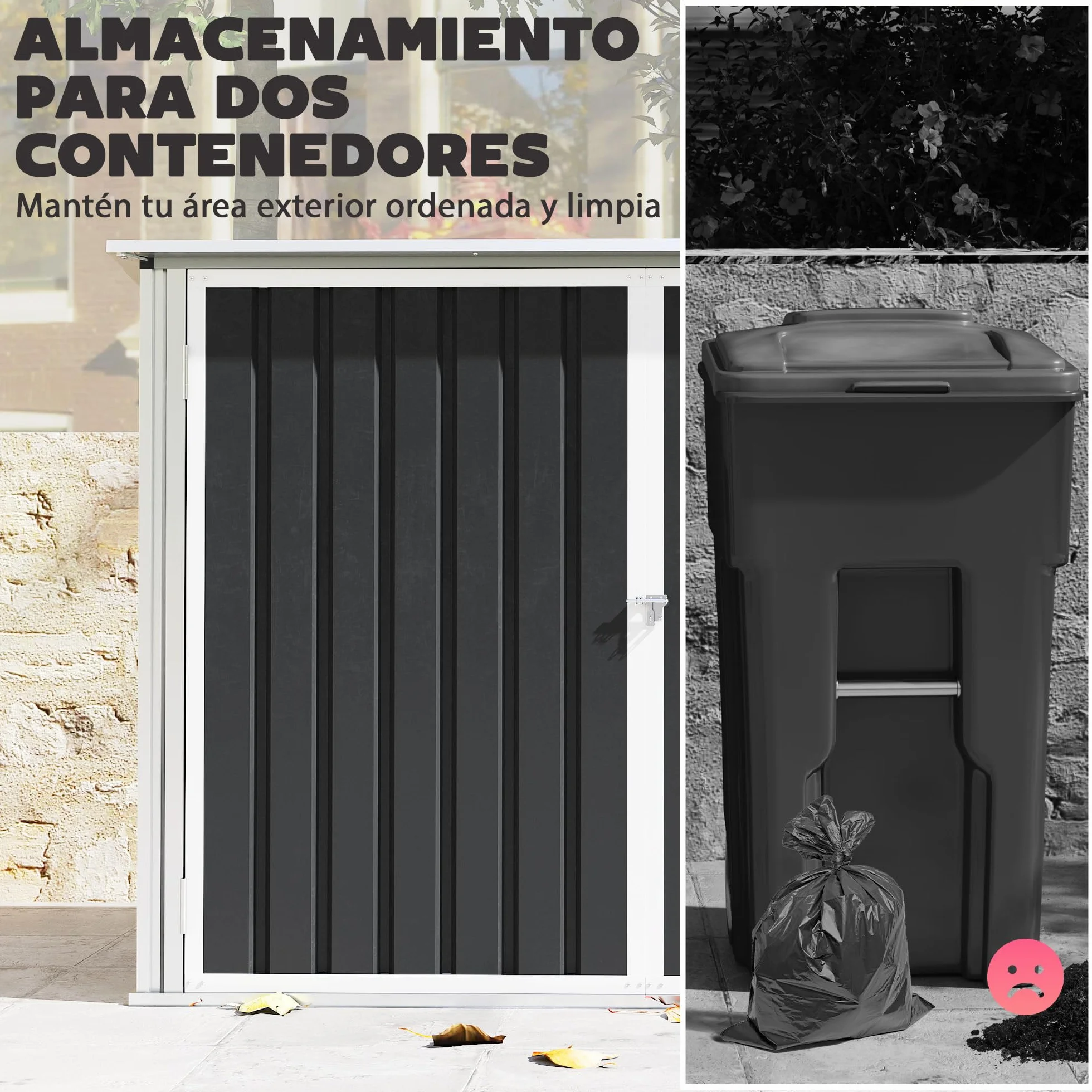 Outsunny Cobertizo para Contenedor de Basura Doble, Acero Galvanizado, 179.5x108x129.5 cm, Gris Oscuro