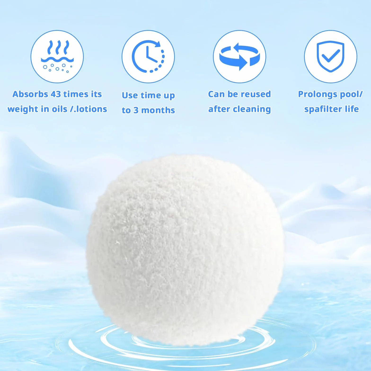 Bolas Eliminadoras de Escoria, Esponja Absorbente de Aceite Reutilizables para Spas y Bañera de Hidromasaje